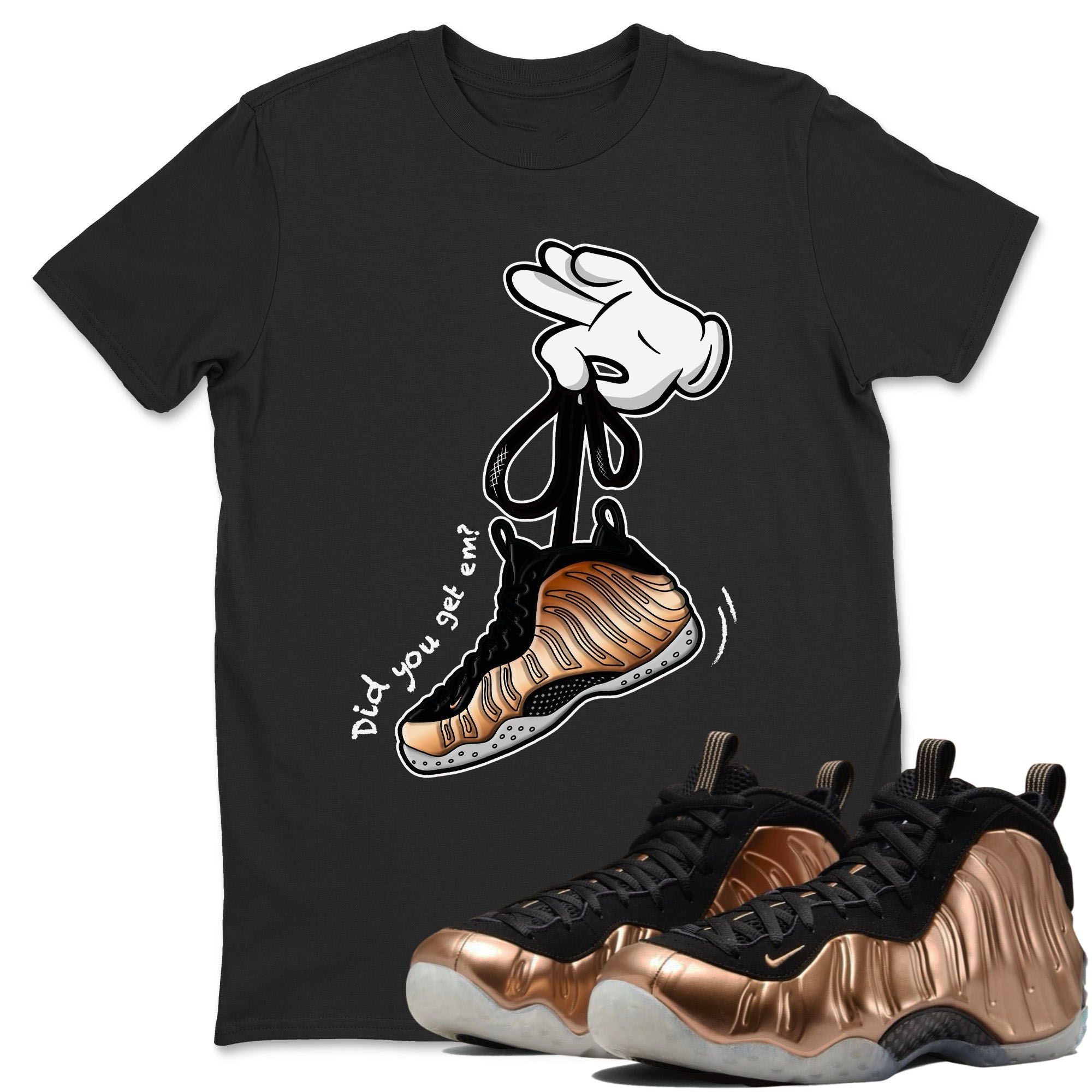 Cartoon Hands Sneaker Tees - Air Foamposite One Metallic Copper