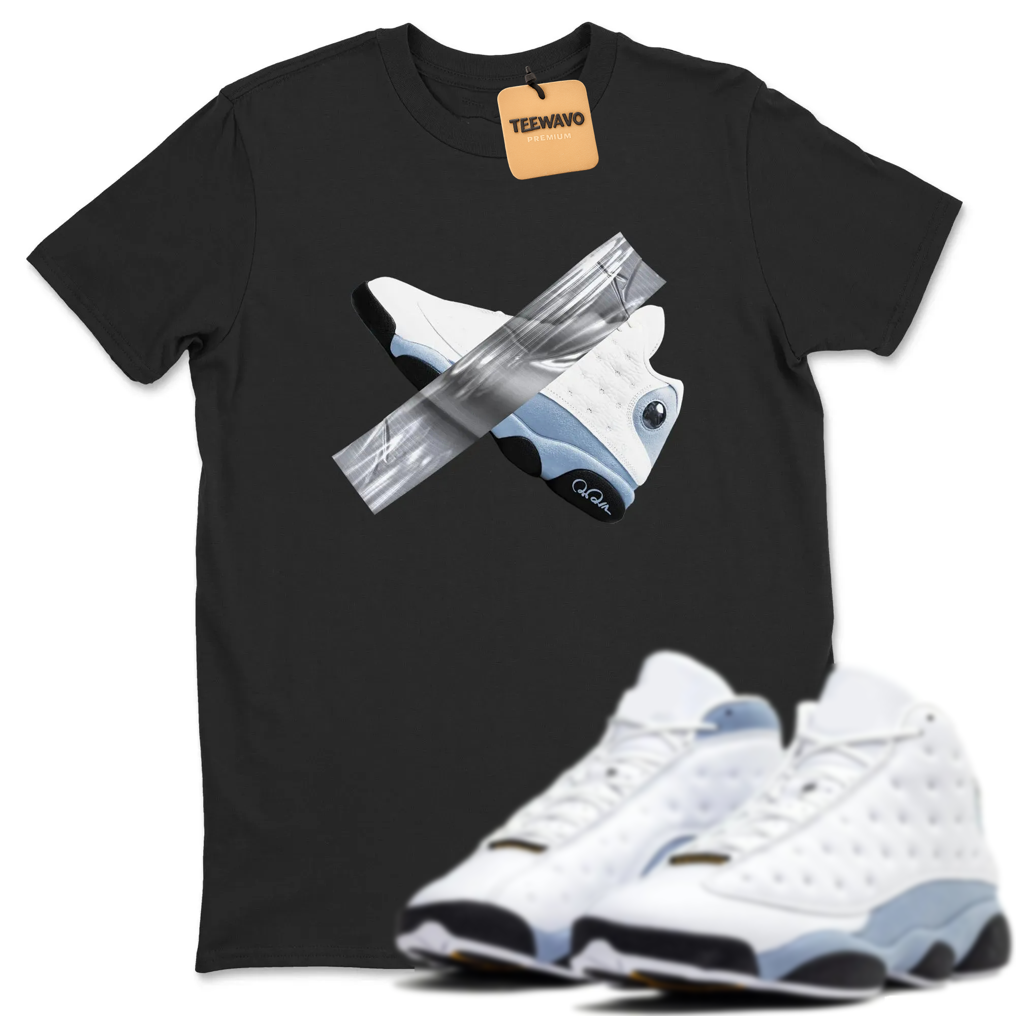 Duct Tape TEEWAVO  Sneaker Tees - AJ 13 Blue Grey