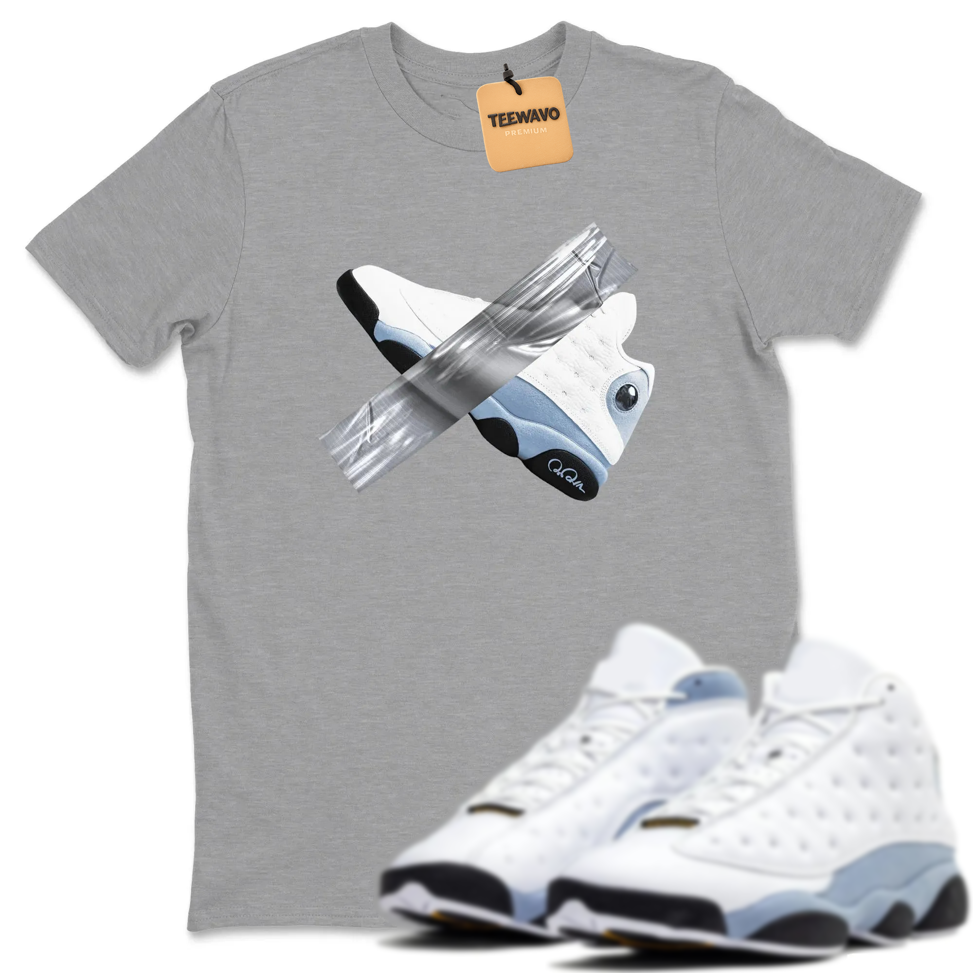 Duct Tape TEEWAVO  Sneaker Tees - AJ 13 Blue Grey