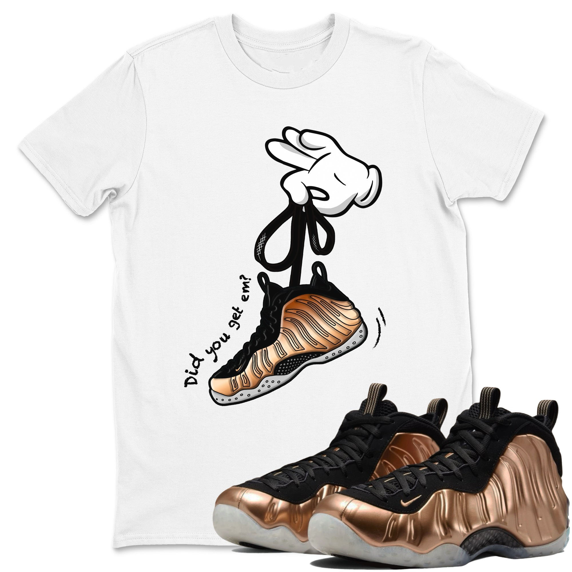 Cartoon Hands Sneaker Tees - Air Foamposite One Metallic Copper
