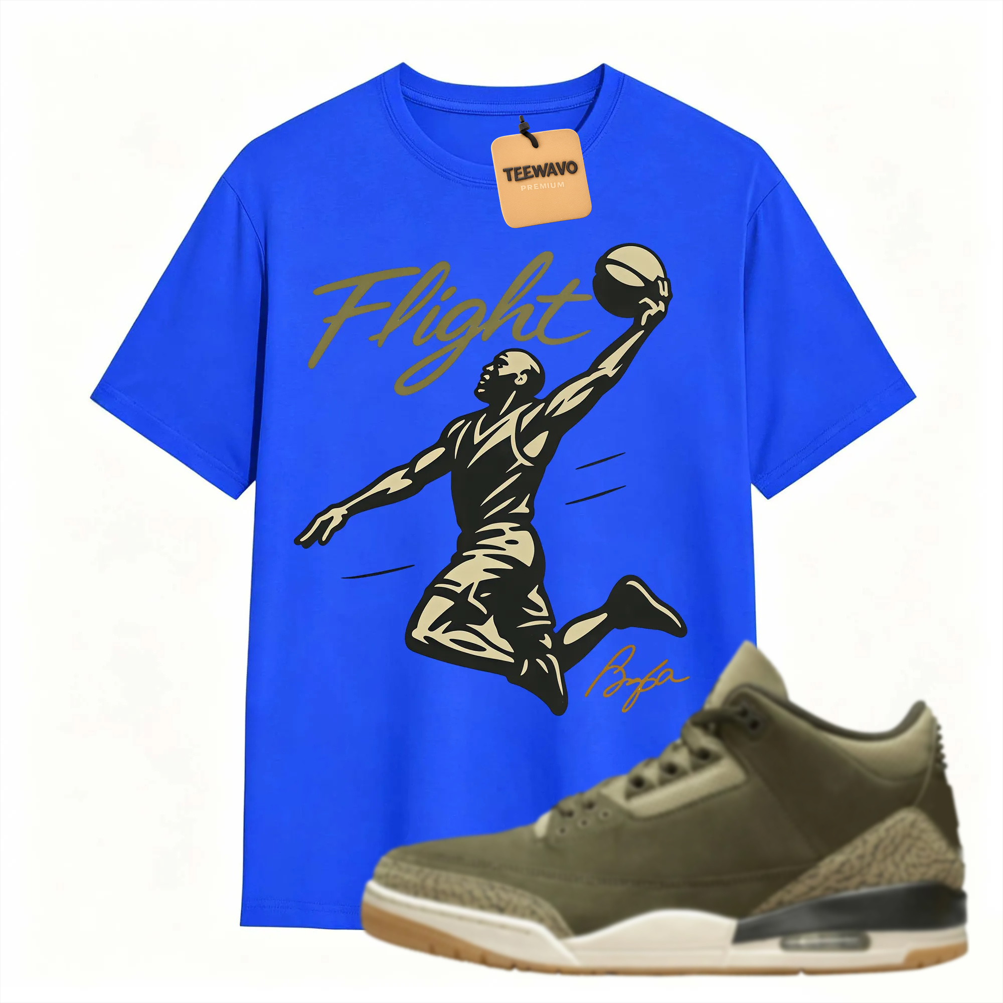 FLIGHT Shirt to Match Joardan 3 Family Affair Medium Olive, Jordan 3 Family Affair Olive Sneaker Mact