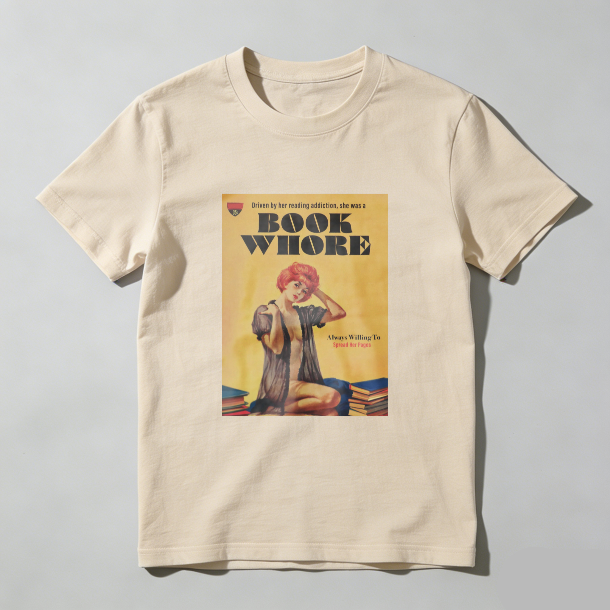 Book Whore Vintage Pinup Reading Scene tshirt 100% cotton