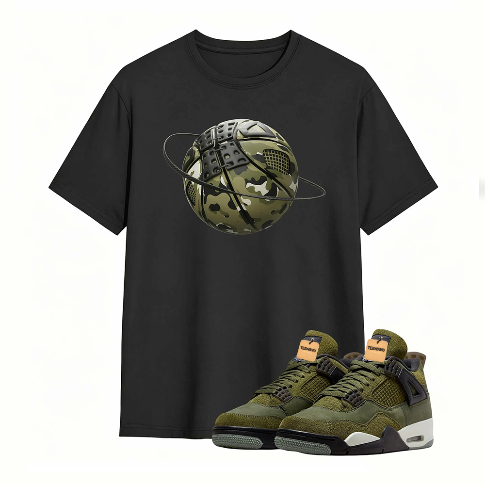 Camo Basketball Planet Sneaker Tee - Air Jordan 4 Medium Olive