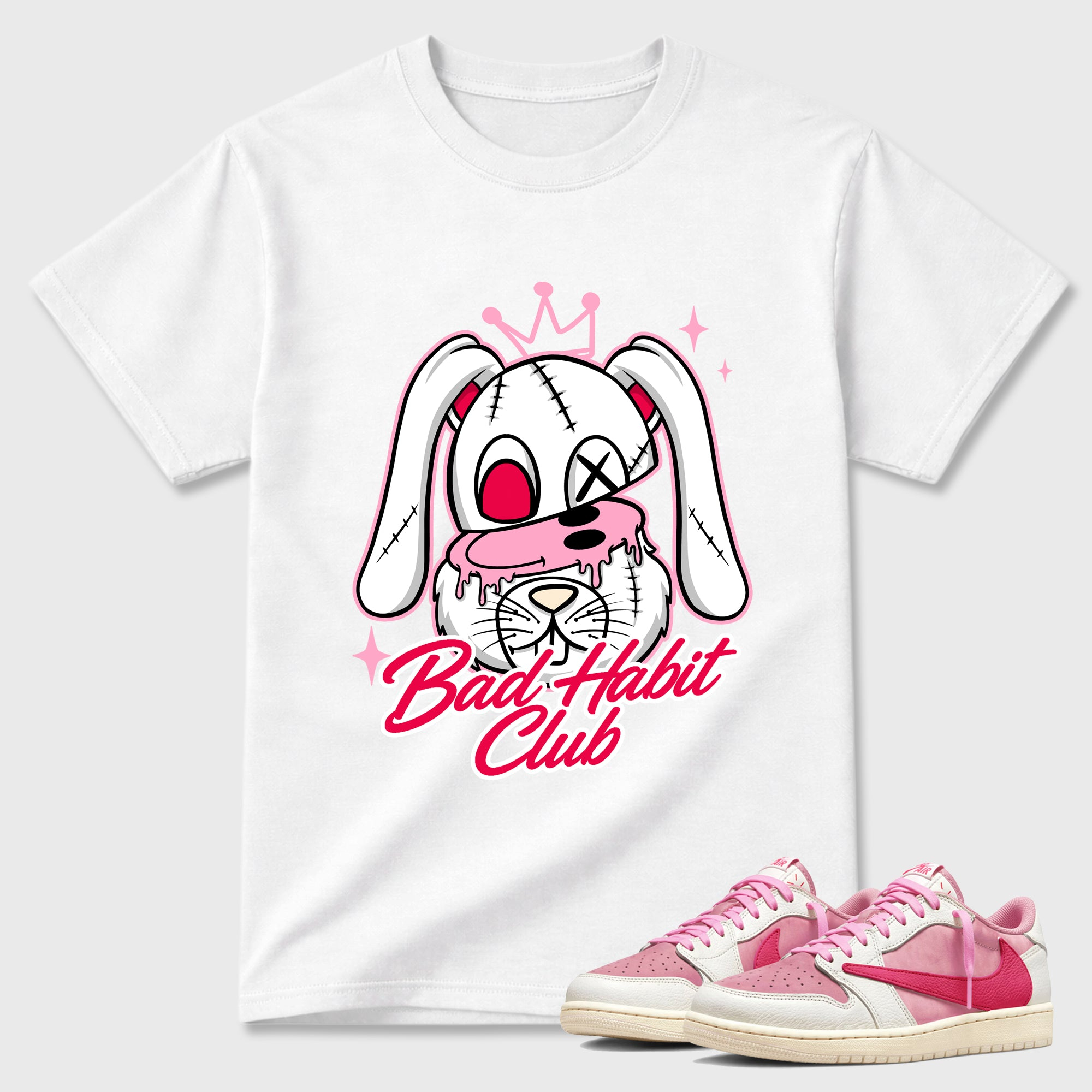 Bad Habit Club  Sneaker Tees - Air Jordan 1 Travis Scott Tropical Pink