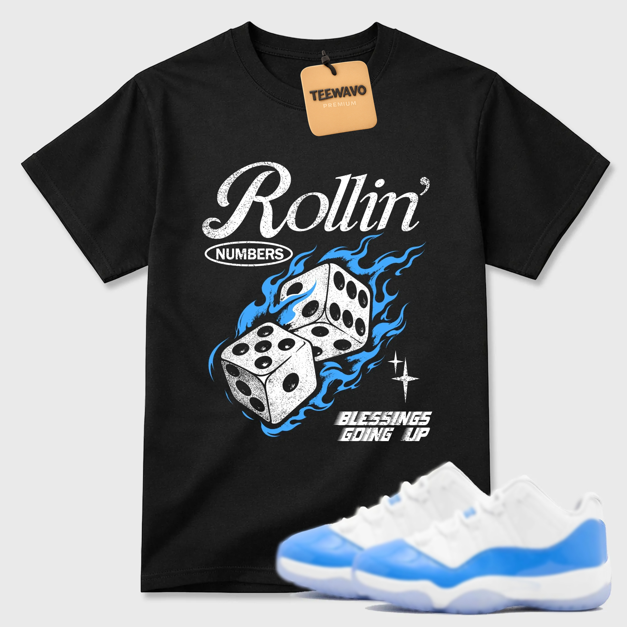 Rollin Numbers  Sneaker Tees - AJD 11 University Blue