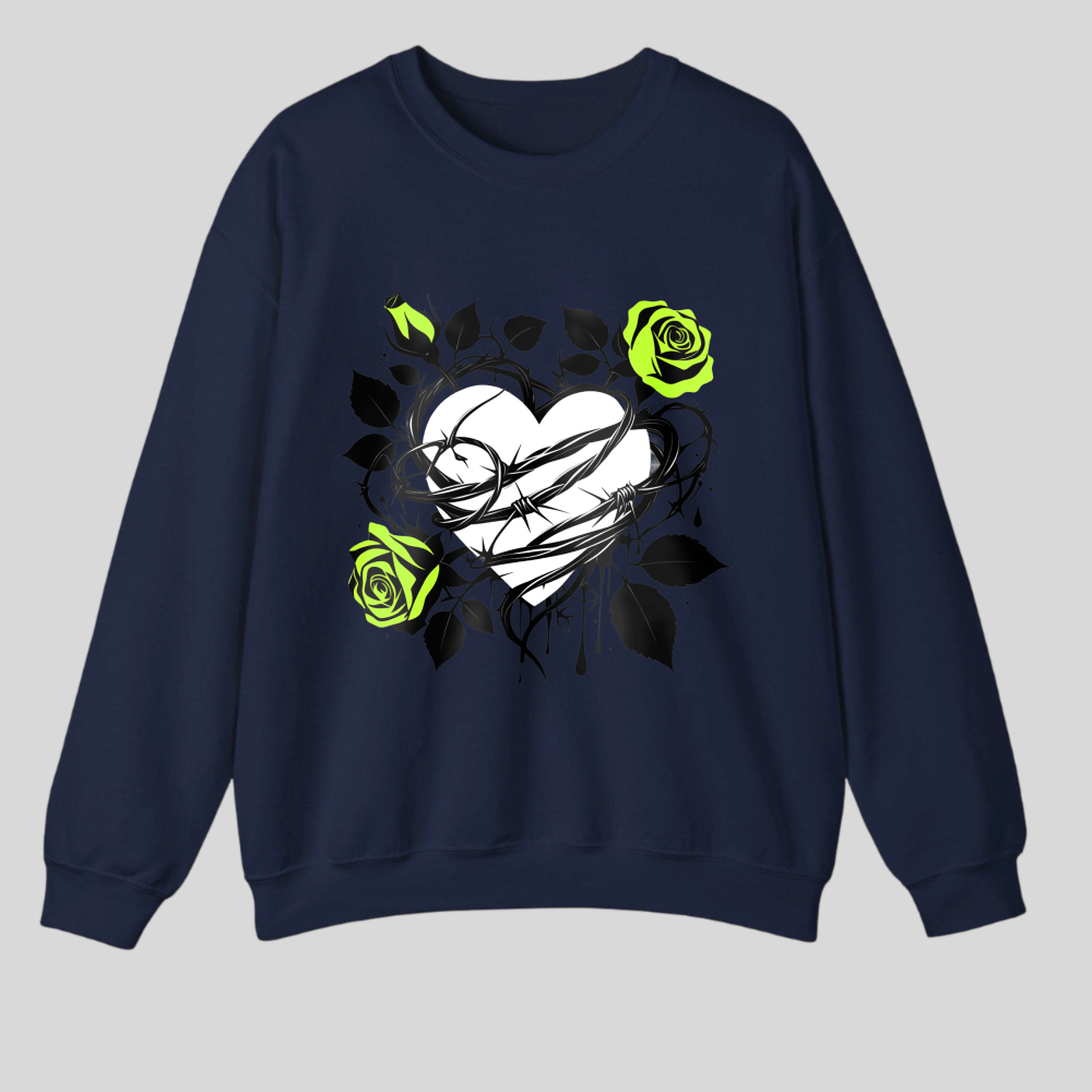 Heart Rose Vine Leaves Design Pattern Print tshirt 100% cotton