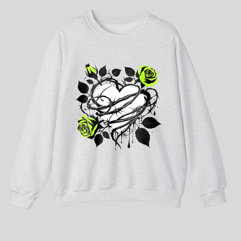 Heart Rose Vine Leaves Design Pattern Print tshirt 100% cotton