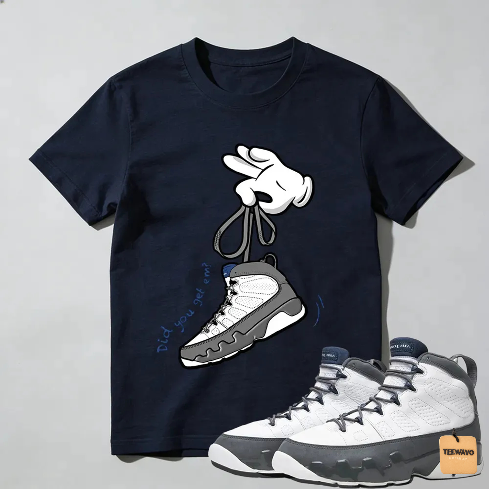 Cartoon Hands Sneaker Tees - Air Joordan 9 Flint Grey
