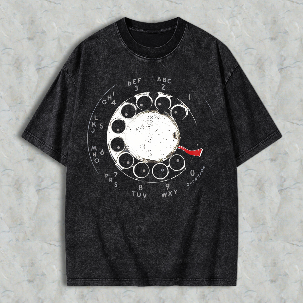 Vintage Rotary Phone Dial Graphic Washed T-shirt