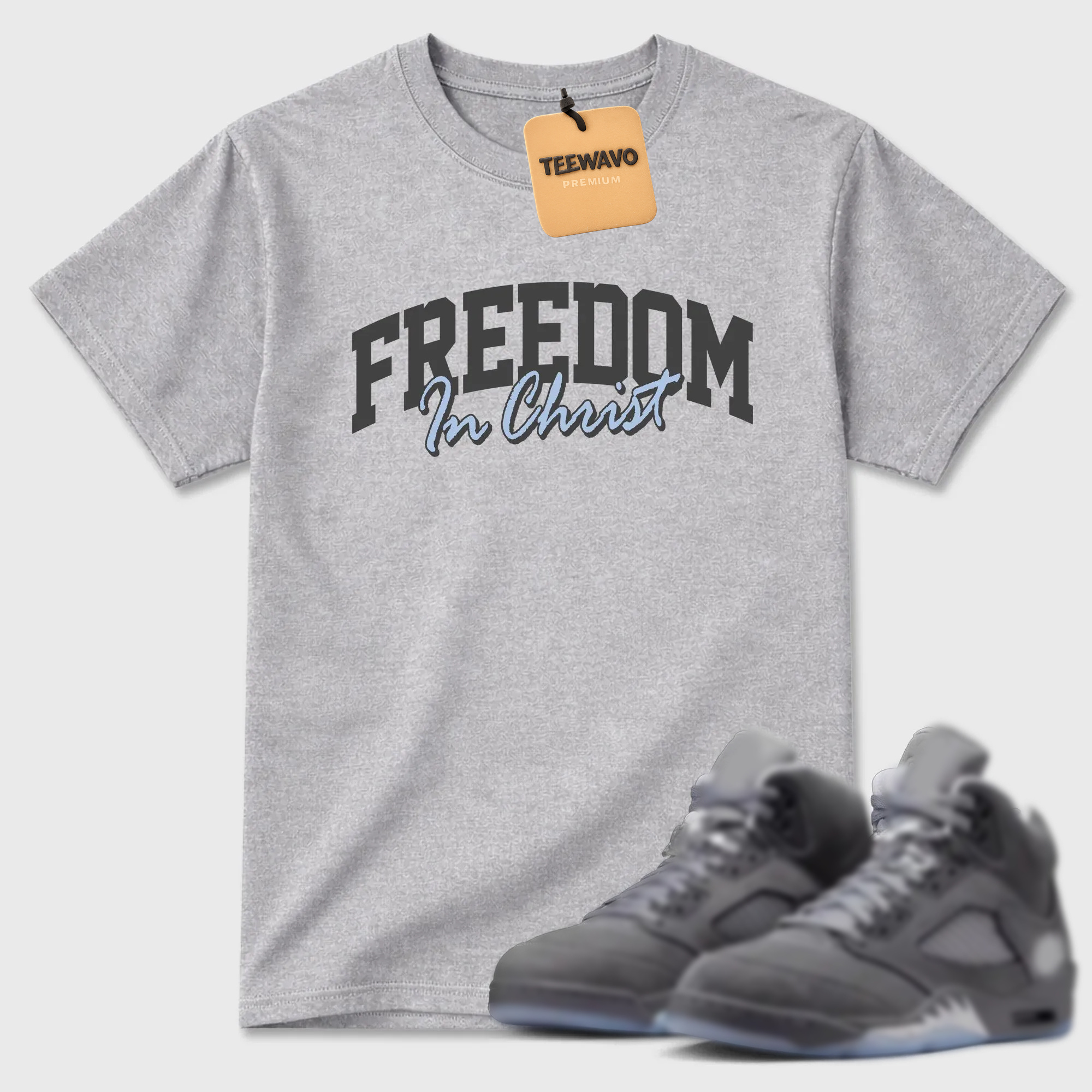 Freedom In Christ TEEWAVO Sneaker Tees - AJD 5 Wolf Grey