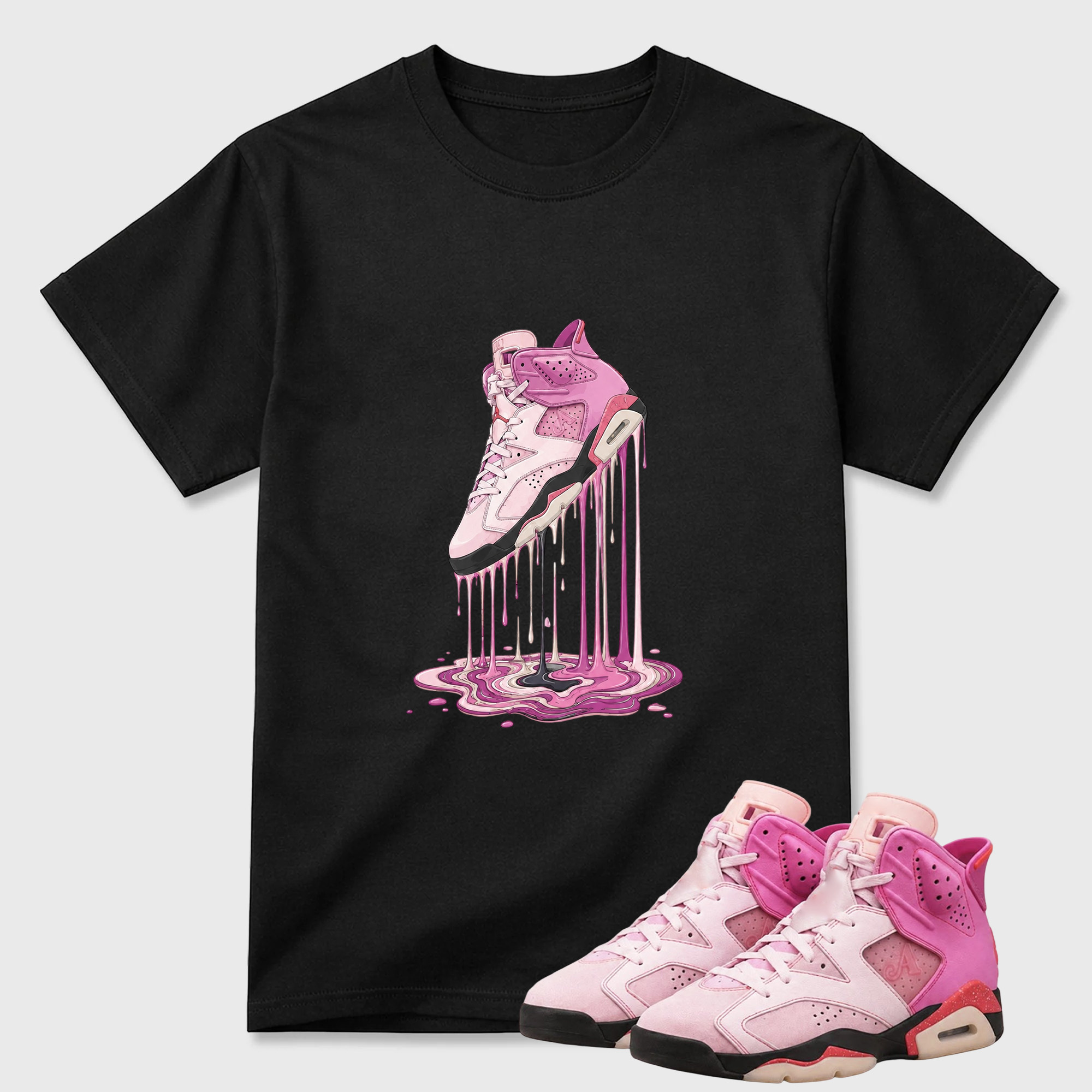 Pink Drip Sneaker Matching Tee-J6 Retro Awake NY Playful Pink