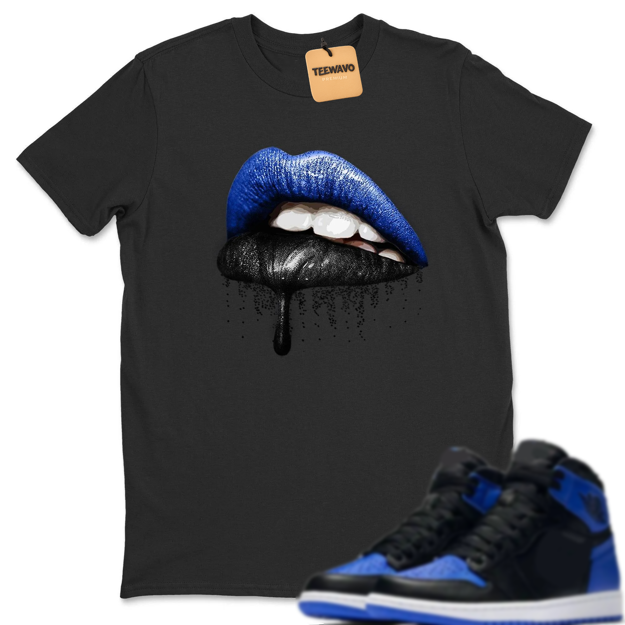 Dripping Lips Unisex Tops - AJ 1 Royal Black