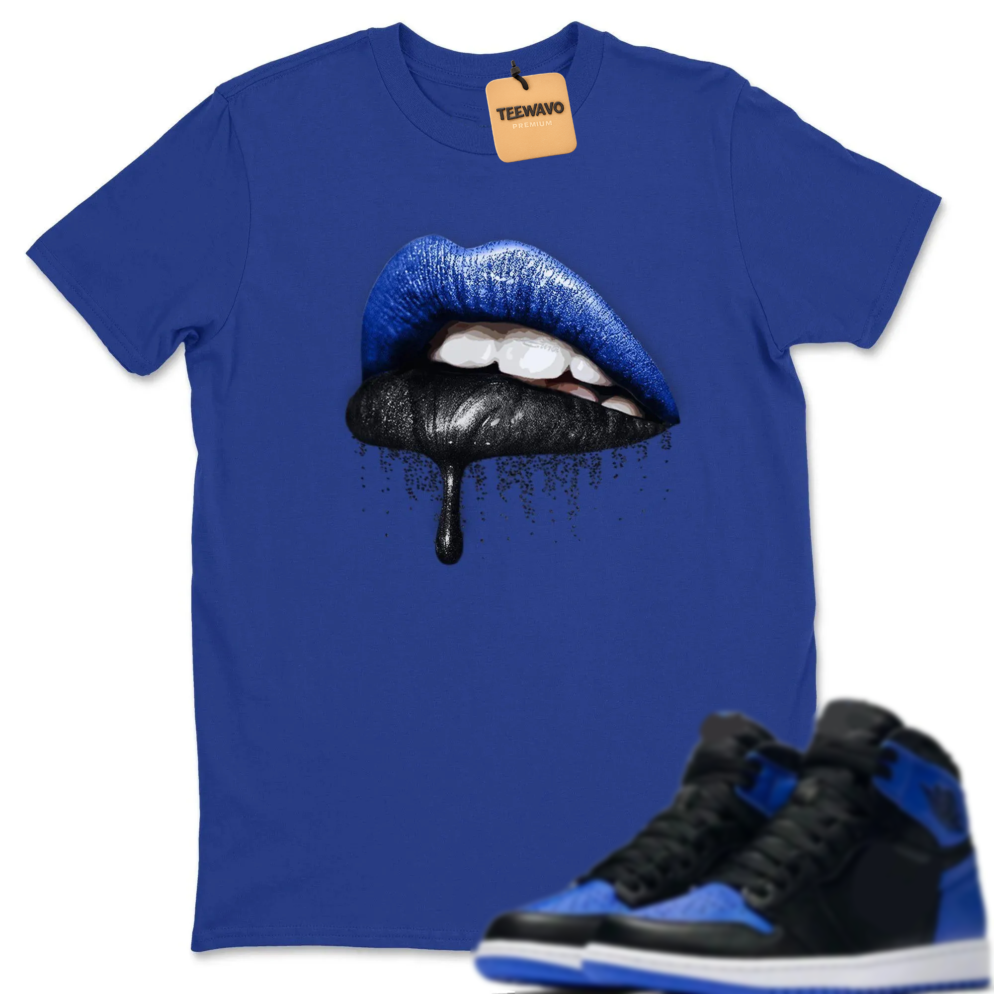 Dripping Lips Unisex Tops - AJ 1 Royal Black