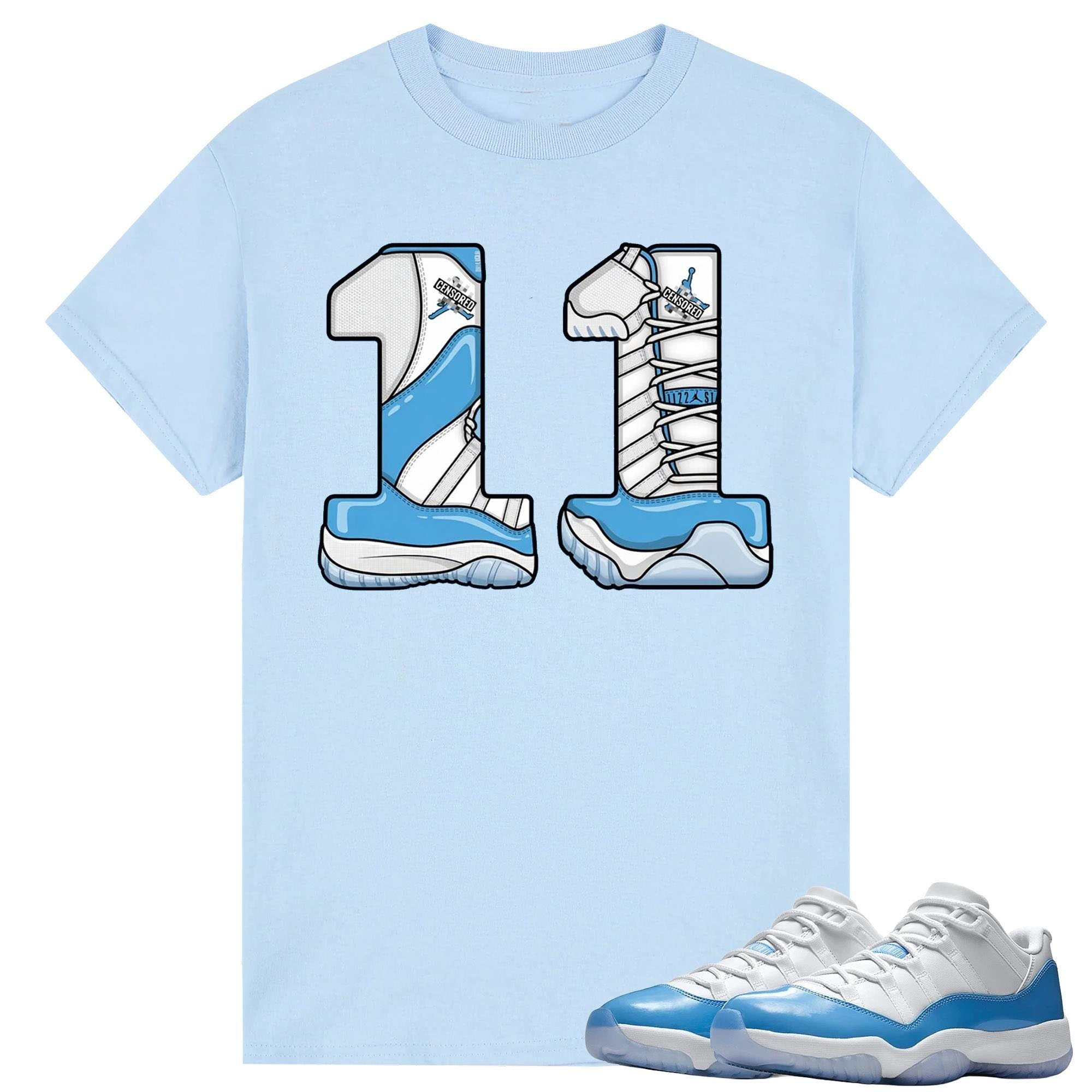 Number 11 T Shirt White to Match Jordan 11 Low University Blue