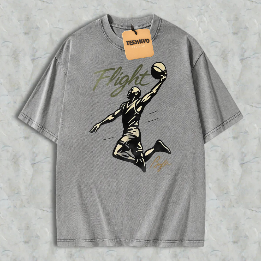 Flight Basketball Player Silhouette Graphic Washed T-shirt