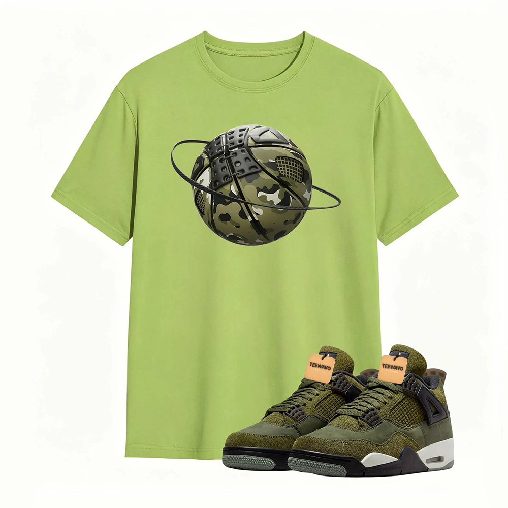 Camo Basketball Planet Sneaker Tee - Air Jordan 4 Medium Olive