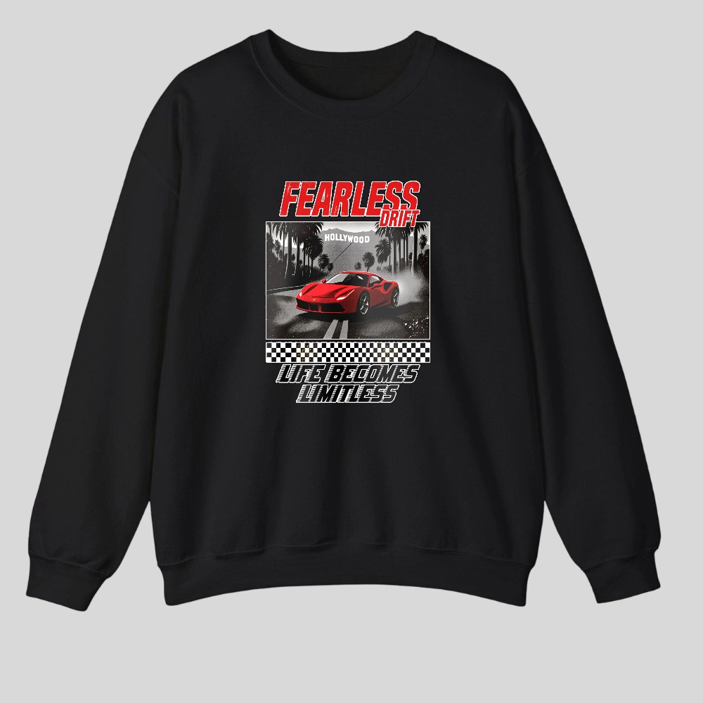 Fearless Drift Red Car Racing Design tshirt 100% cotton