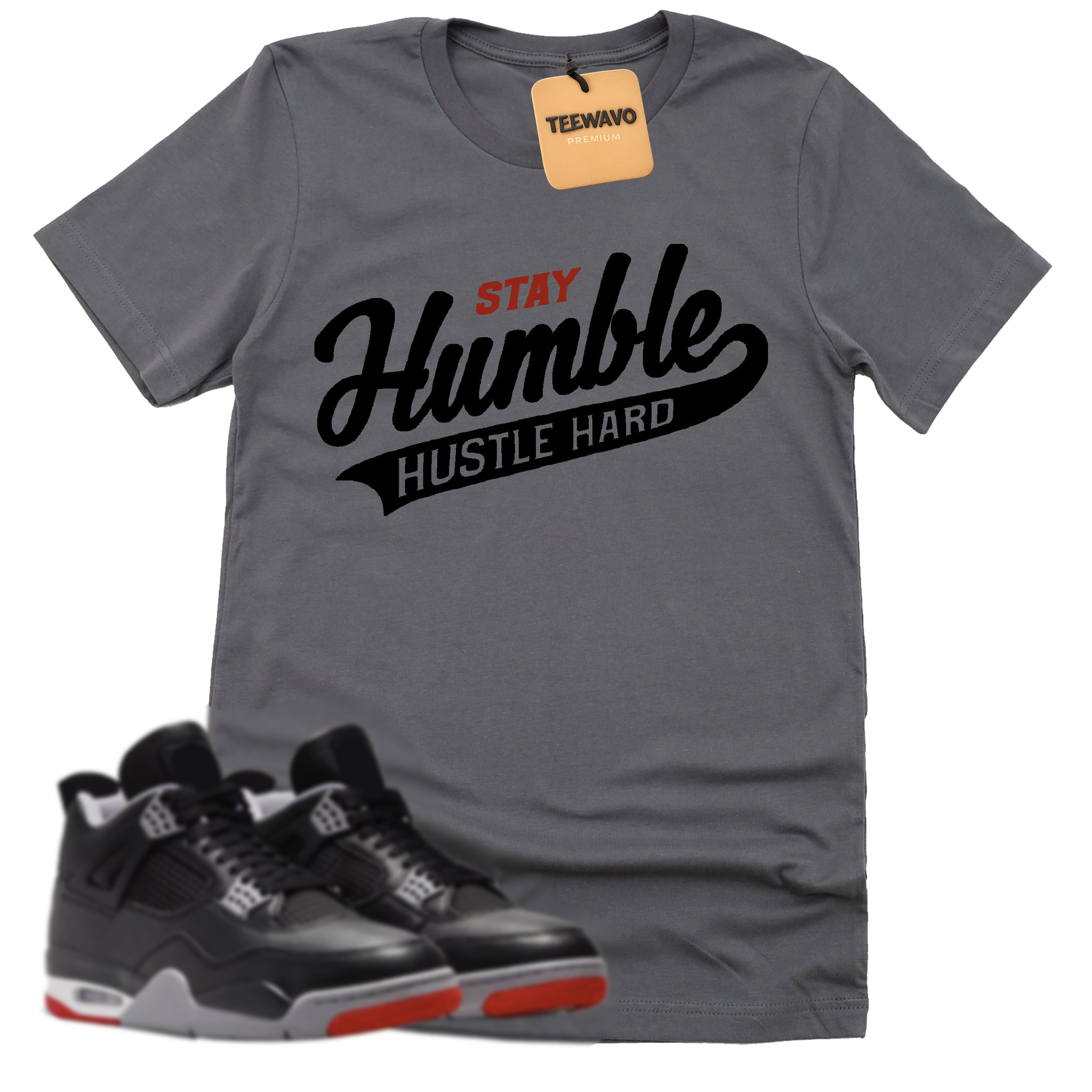 Stay Humble Hustle Hard Script Letter Graphic Casual Short Sleeve Tee, Motivational Street Fashion Printed T-Shirt