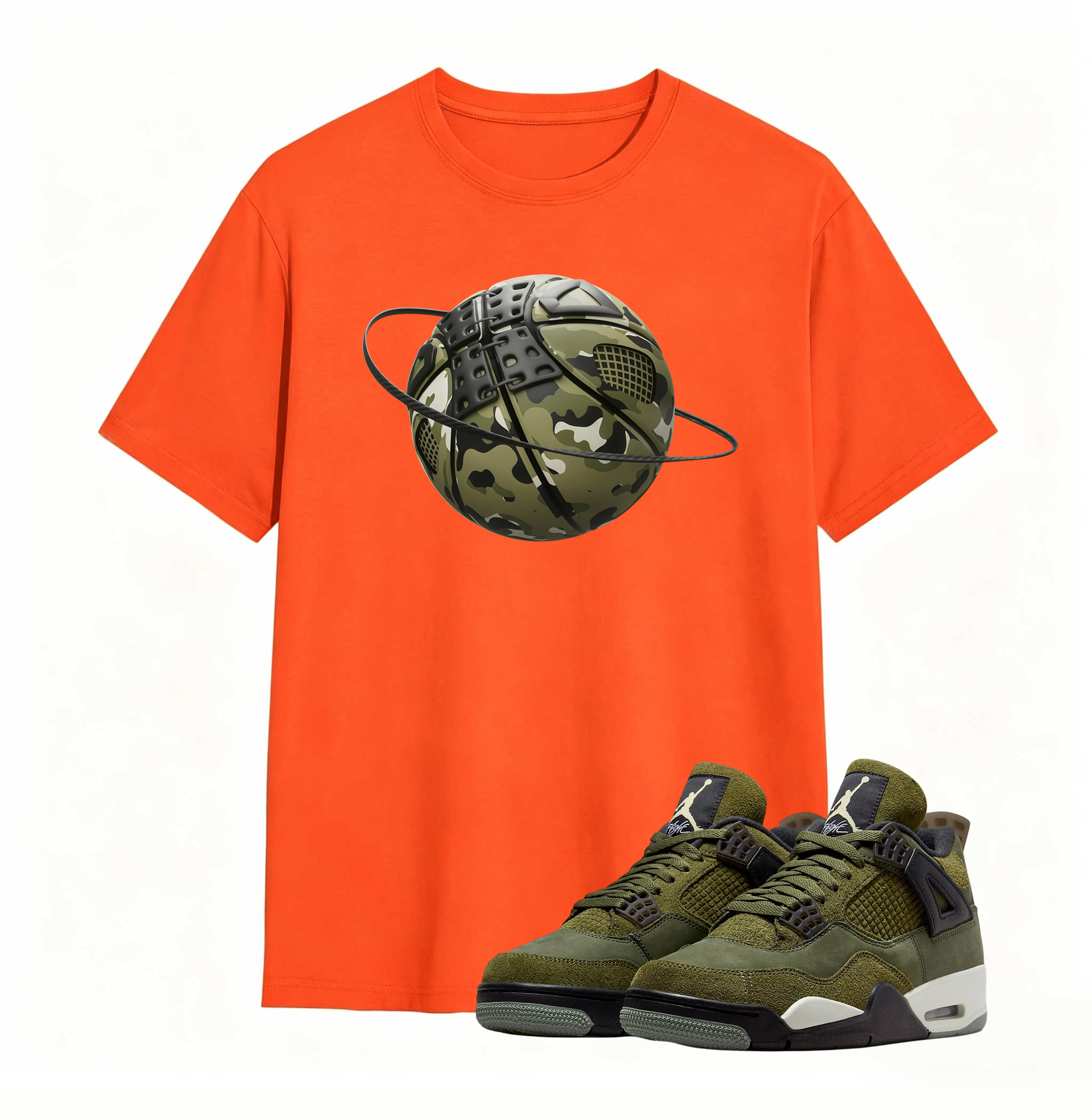 Camo Basketball Planet Sneaker Tee - Air Jordan 4 Medium Olive