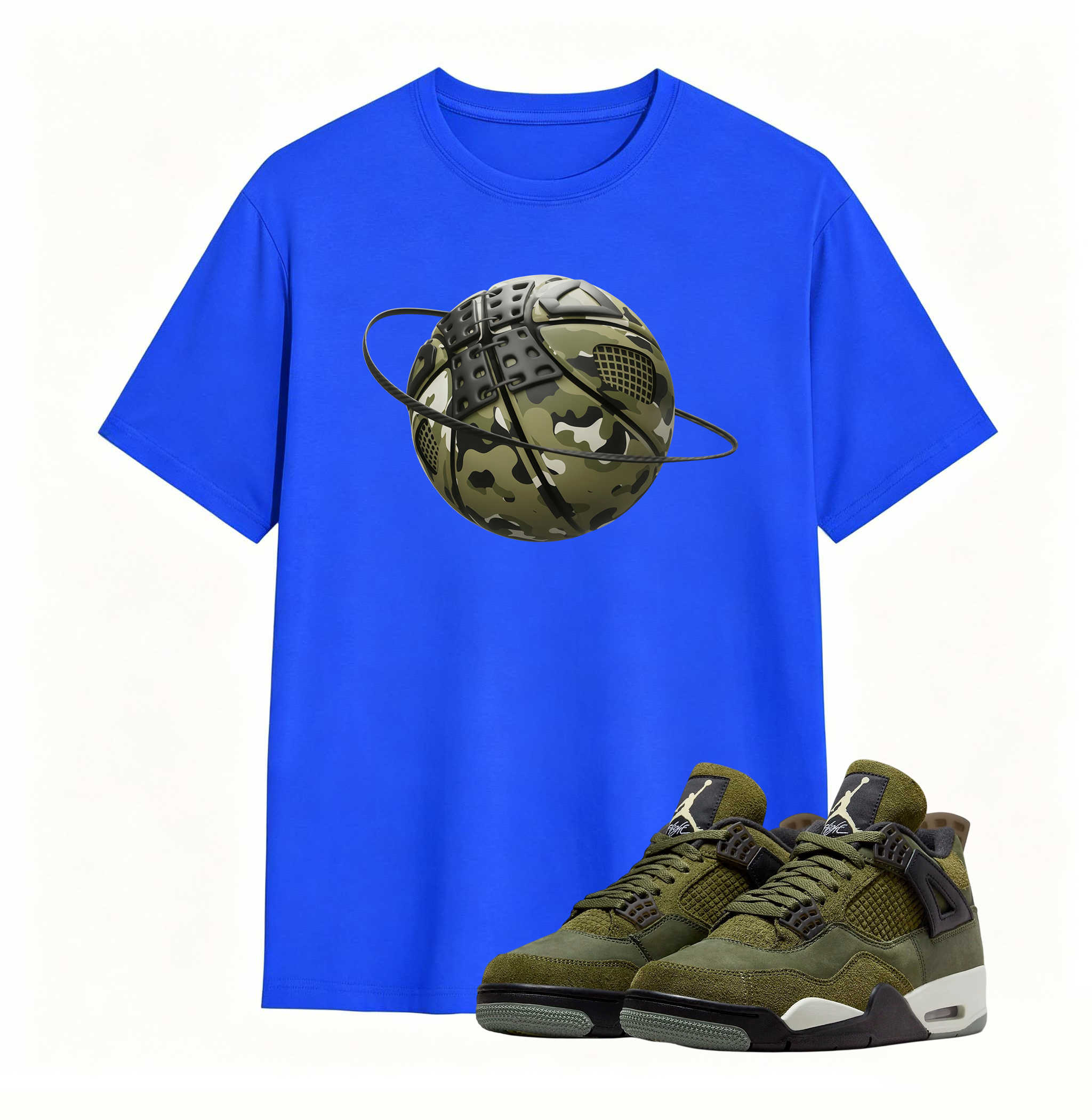 Camo Basketball Planet Sneaker Tee - Air Jordan 4 Medium Olive