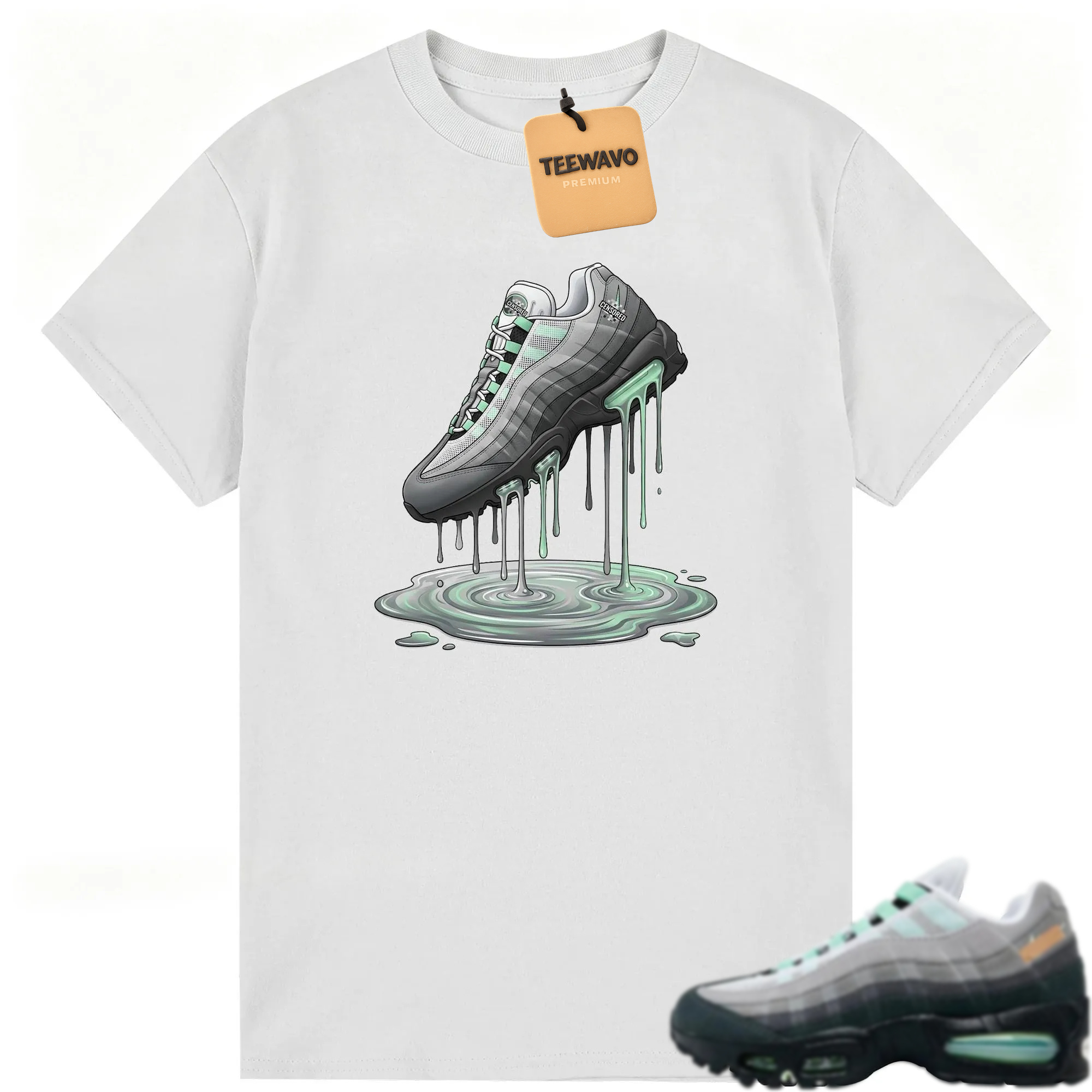 Dripping Shoe Shirt To Match Air Max 95 Fresh Mint OG Big Bubble Green Medium Grey T Shirt Match
