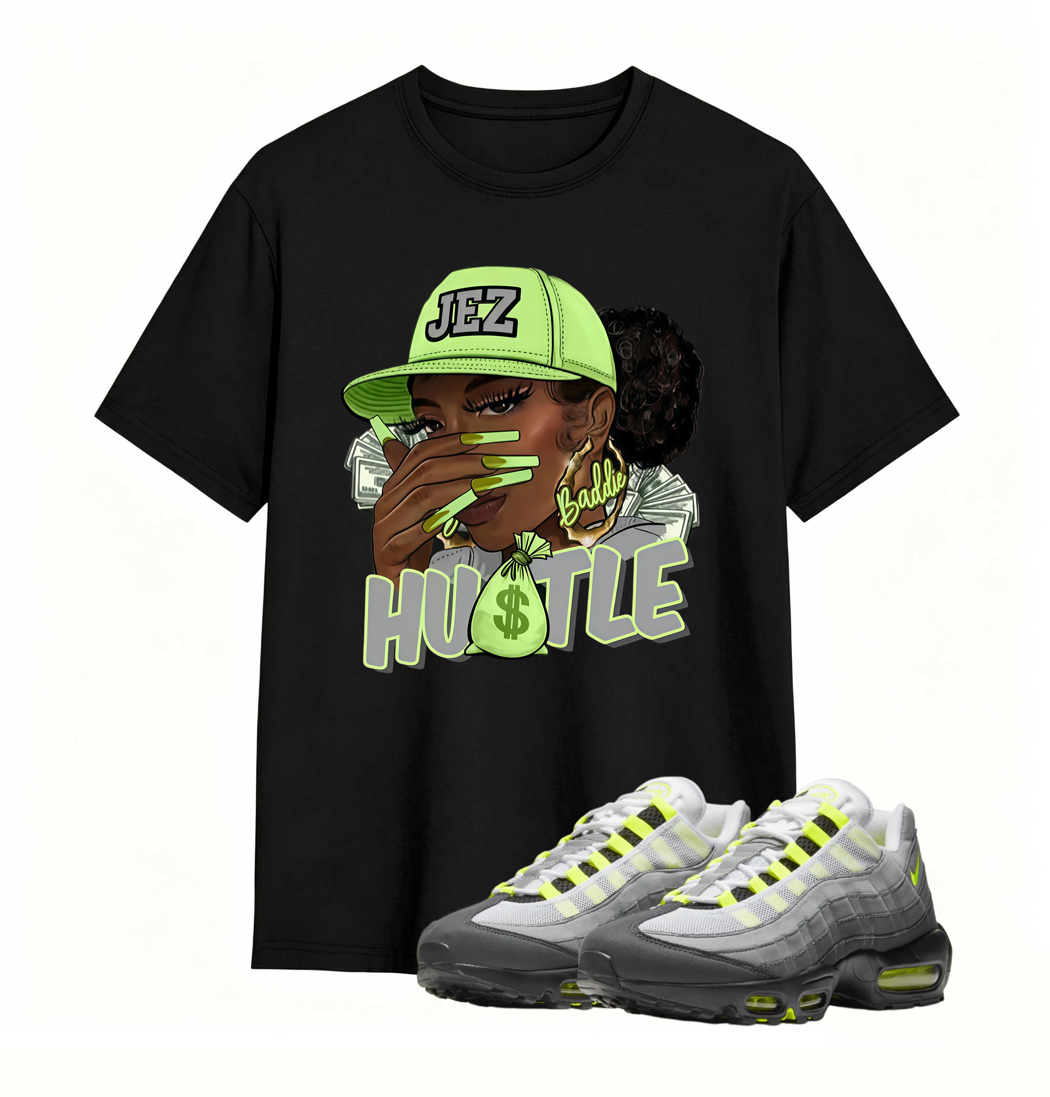 Air Max 95 OG Neon Yellow Shirt, AM95 Match Tee, BADDIE HUSTLE Shirt