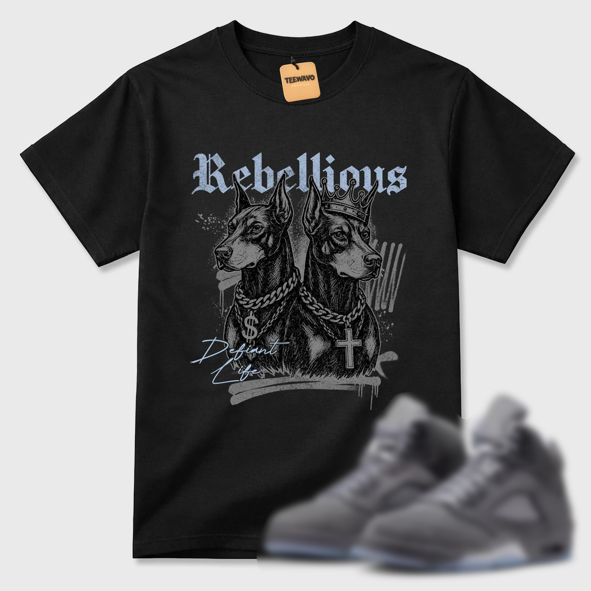 Rebellious TEEWAVO Sneaker Tees - AJD 5 Wolf Grey