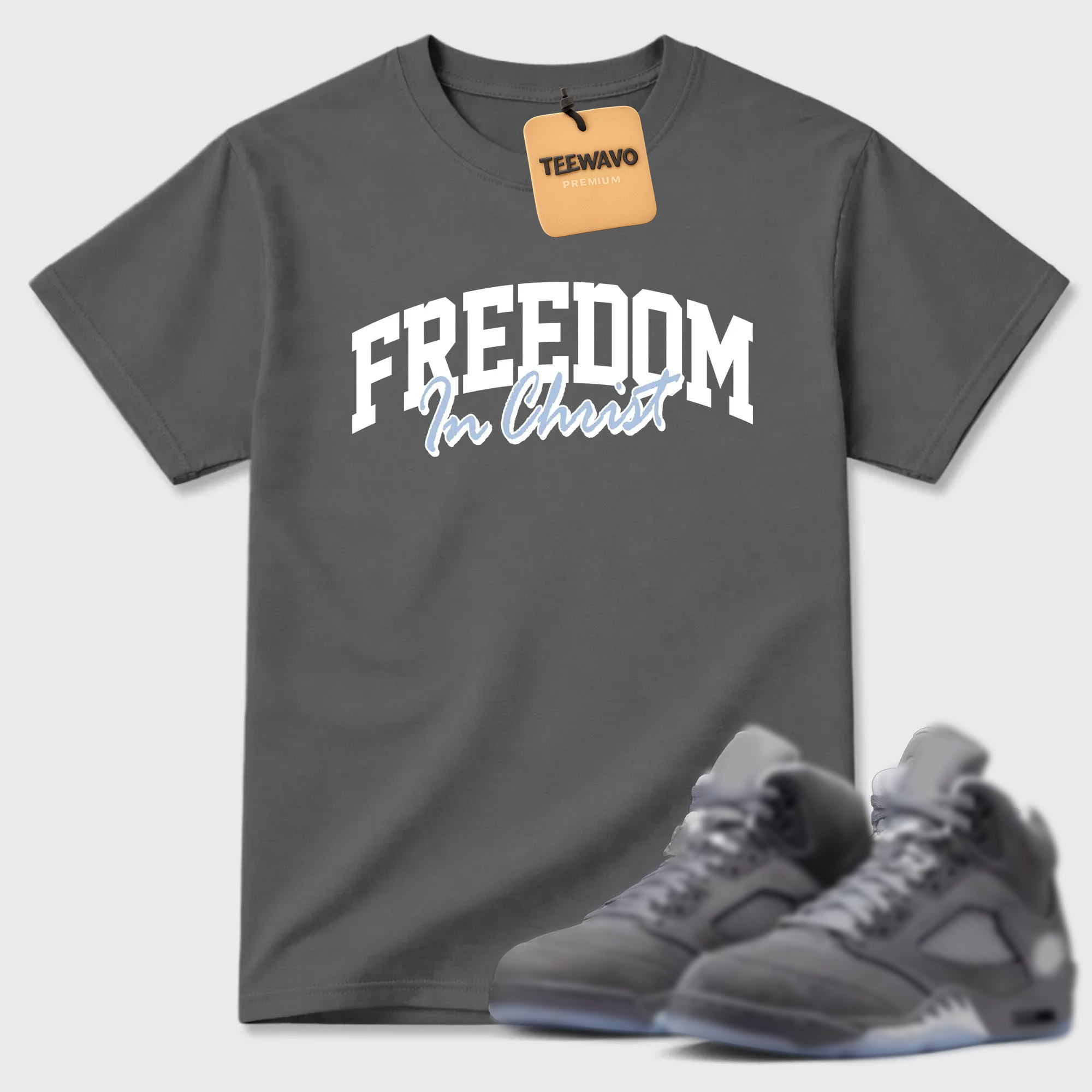 Freedom In Christ TEEWAVO Sneaker Tees - AJD 5 Wolf Grey