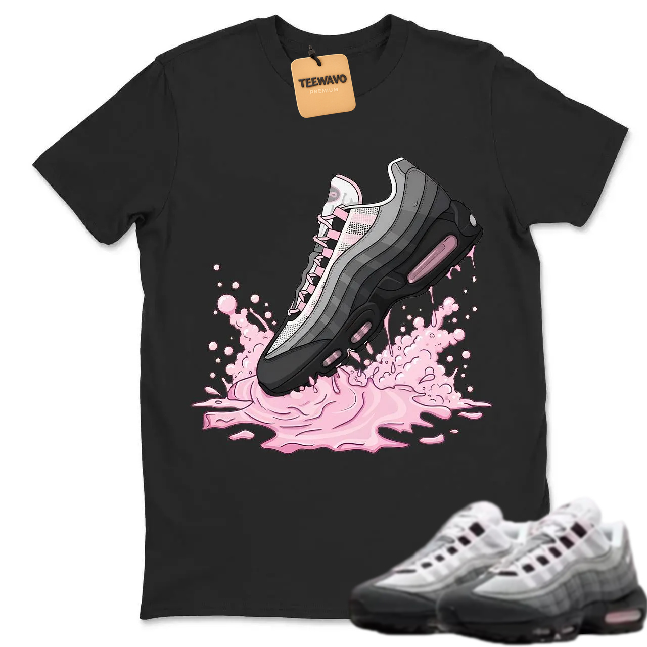 Air Max 95 Pink Foam Black White OG Big Bubble T Shirt Match Dripping Shoe