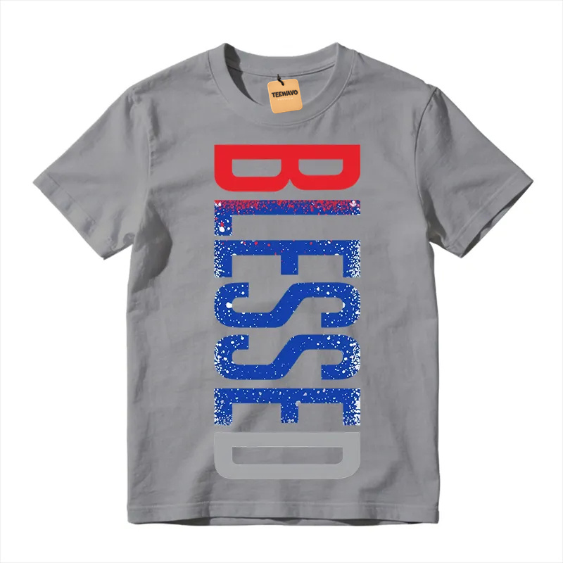 Color Block Red Blue Gray Gradient Splatter Vertical Graphic Heavyweight Tee