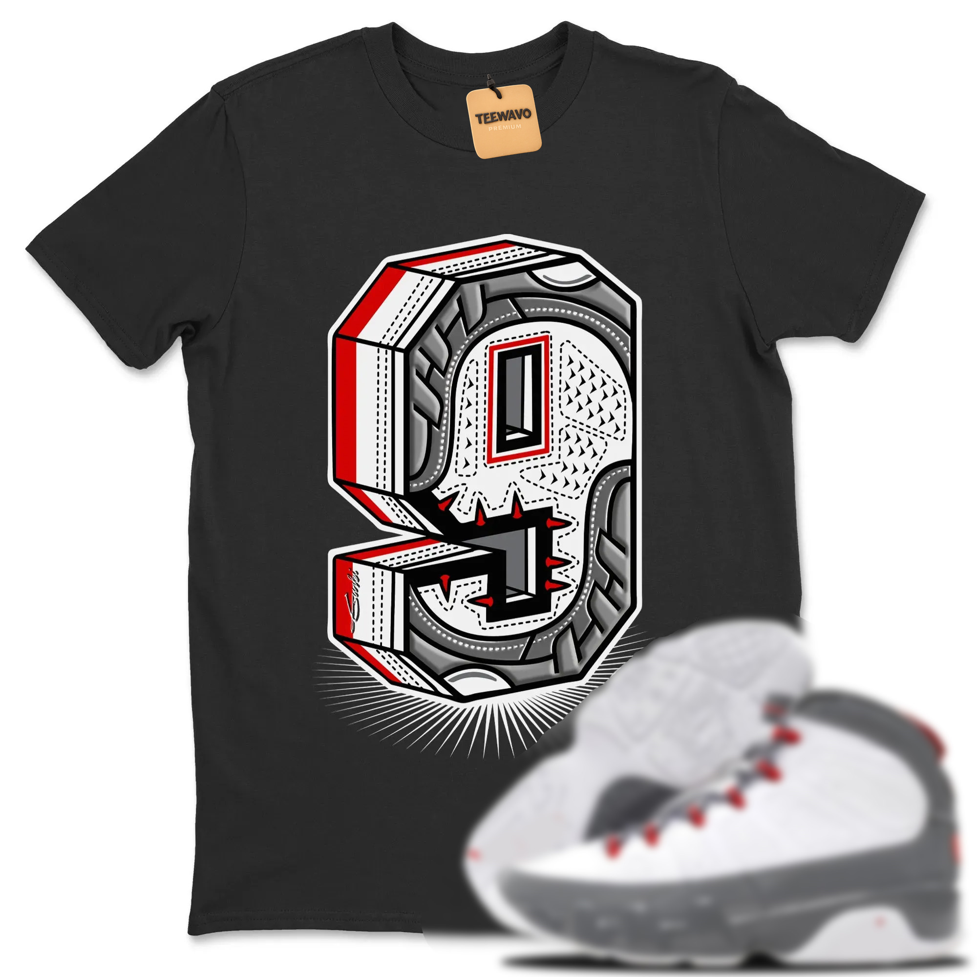 Nine Statue Unisex Tops - AJ 9 Fire Red