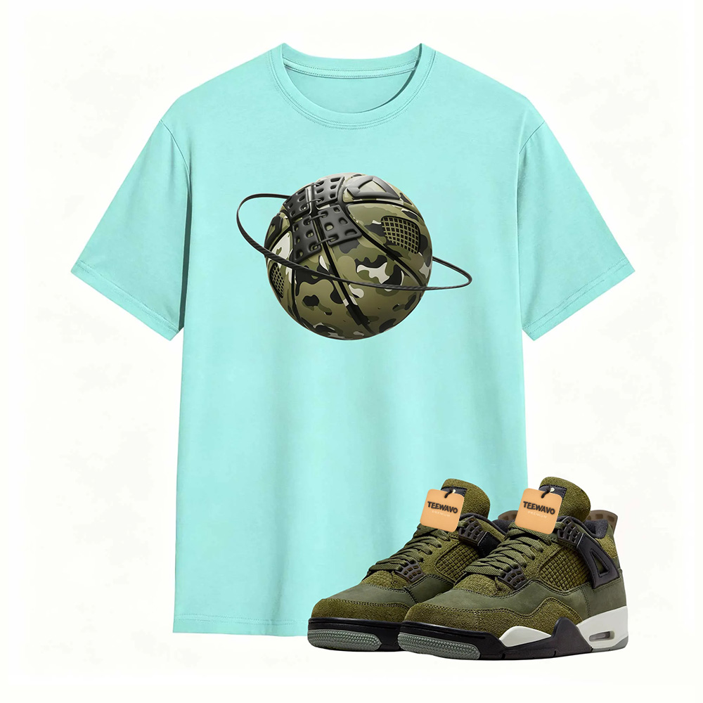 Camo Basketball Planet Sneaker Tee - Air Jordan 4 Medium Olive