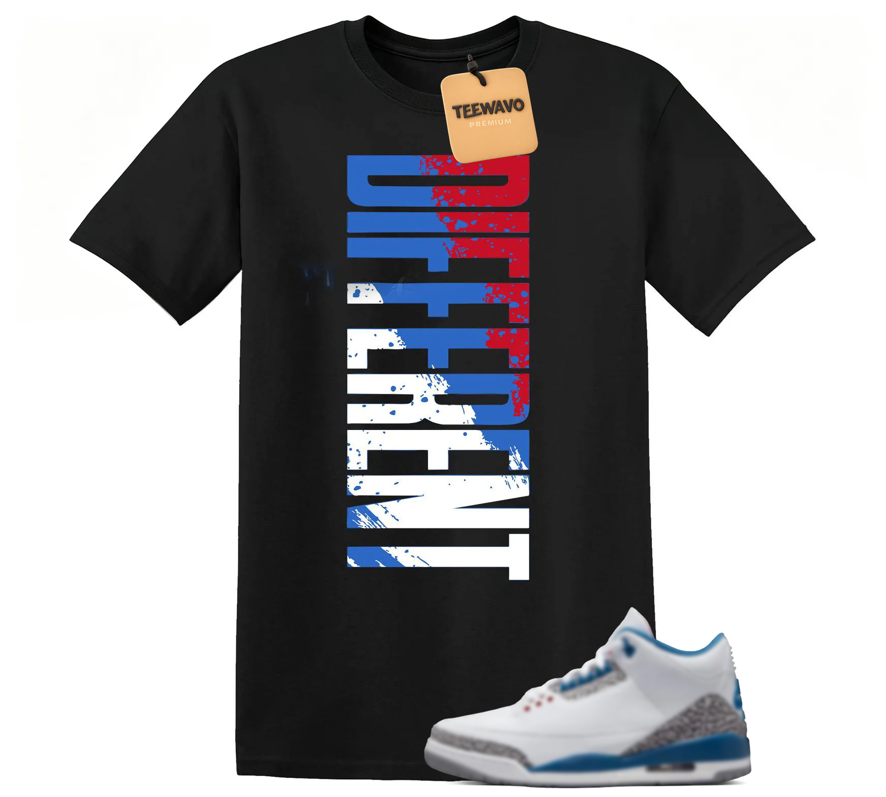 Different Shirt To Match Retro 3 True Blue, Retro 3 White/Varsity Red-True Blue Matching Shirt