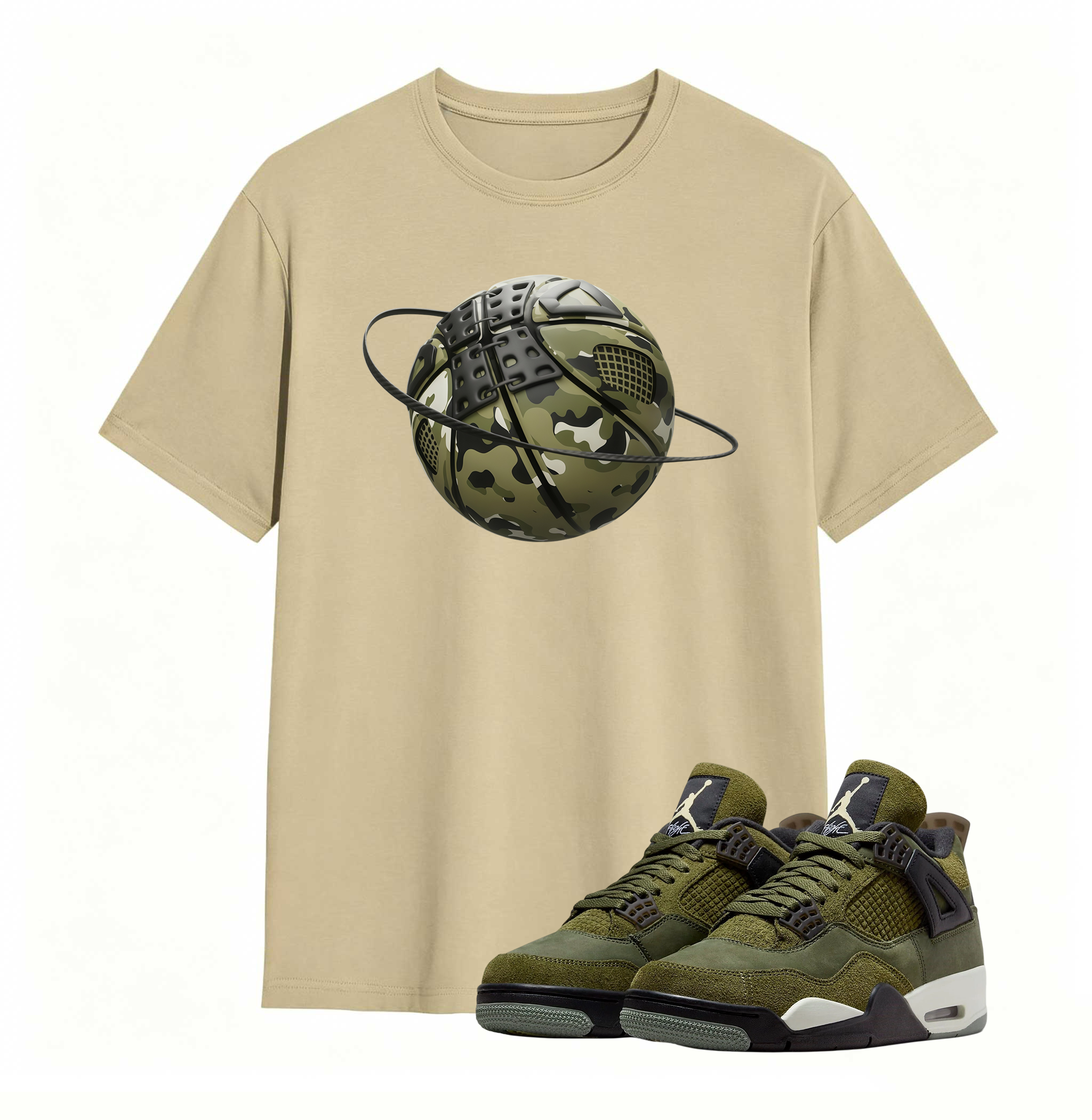Camo Basketball Planet Sneaker Tee - Air Jordan 4 Medium Olive