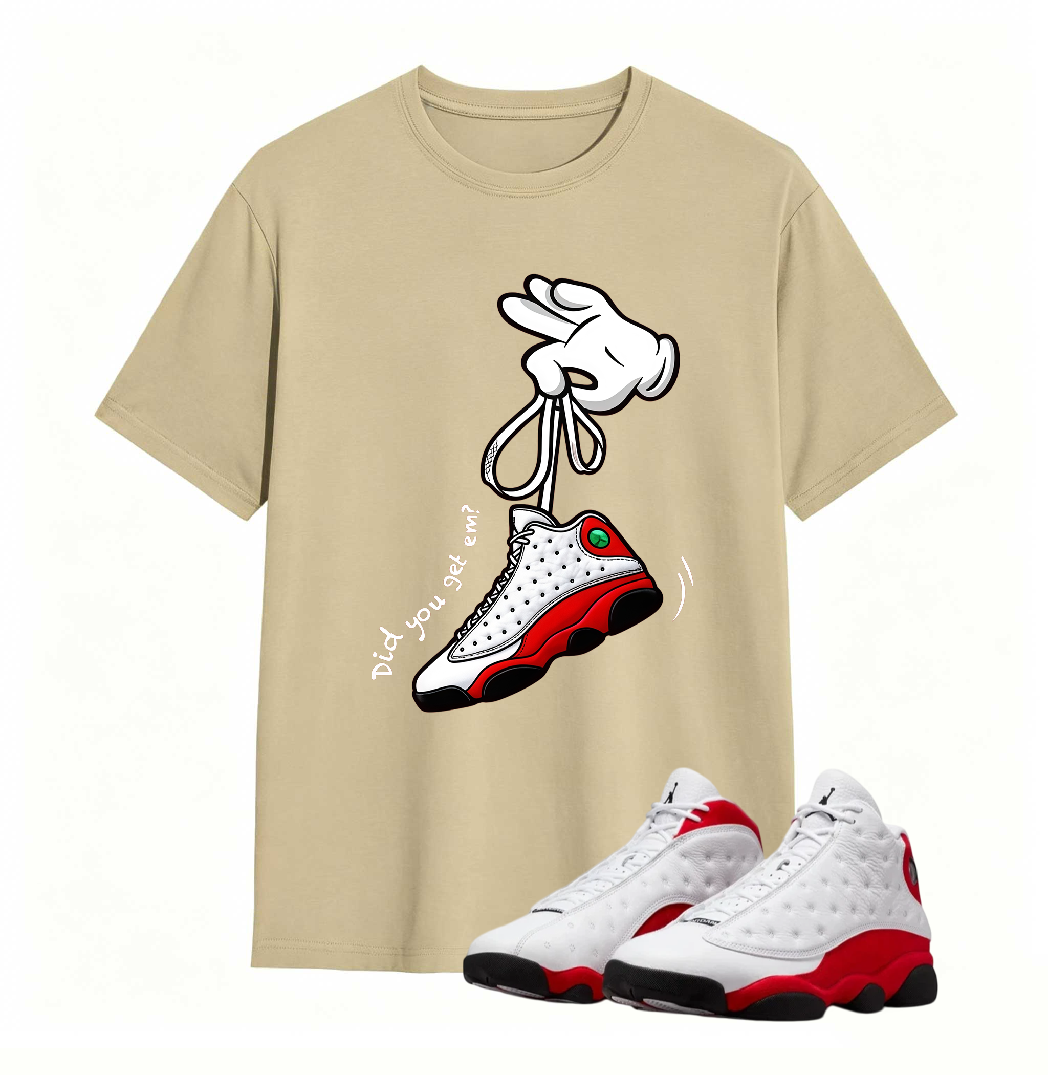 Cartoon Hands Sneaker Tees - Air Jordan 13 University Red