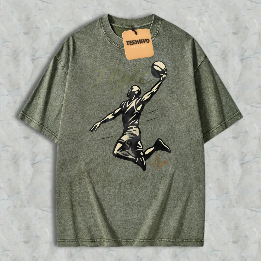 Flight Basketball Player Silhouette Graphic Washed T-shirt