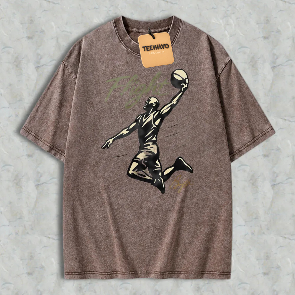 Flight Basketball Player Silhouette Graphic Washed T-shirt