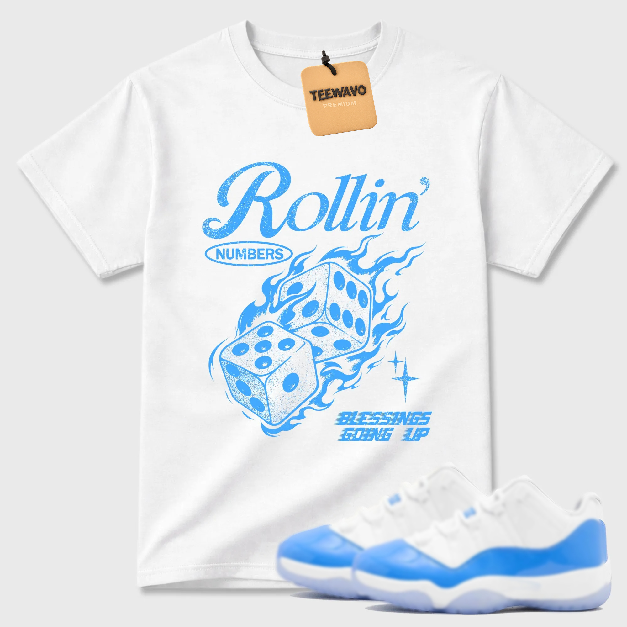 Rollin Numbers  Sneaker Tees - AJD 11 University Blue
