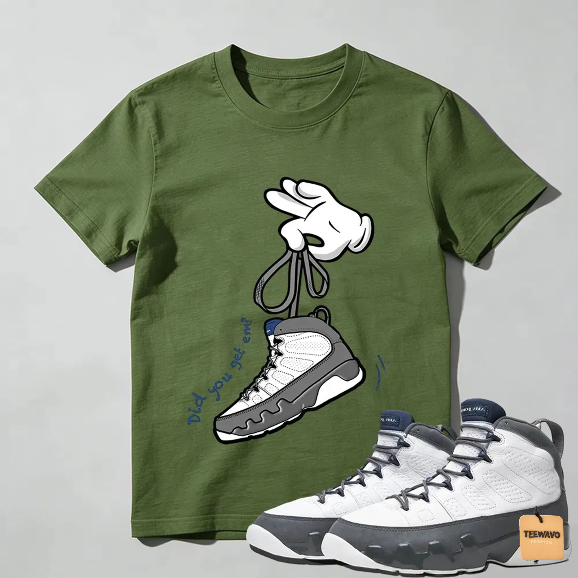 Cartoon Hands Sneaker Tees - Air Joordan 9 Flint Grey