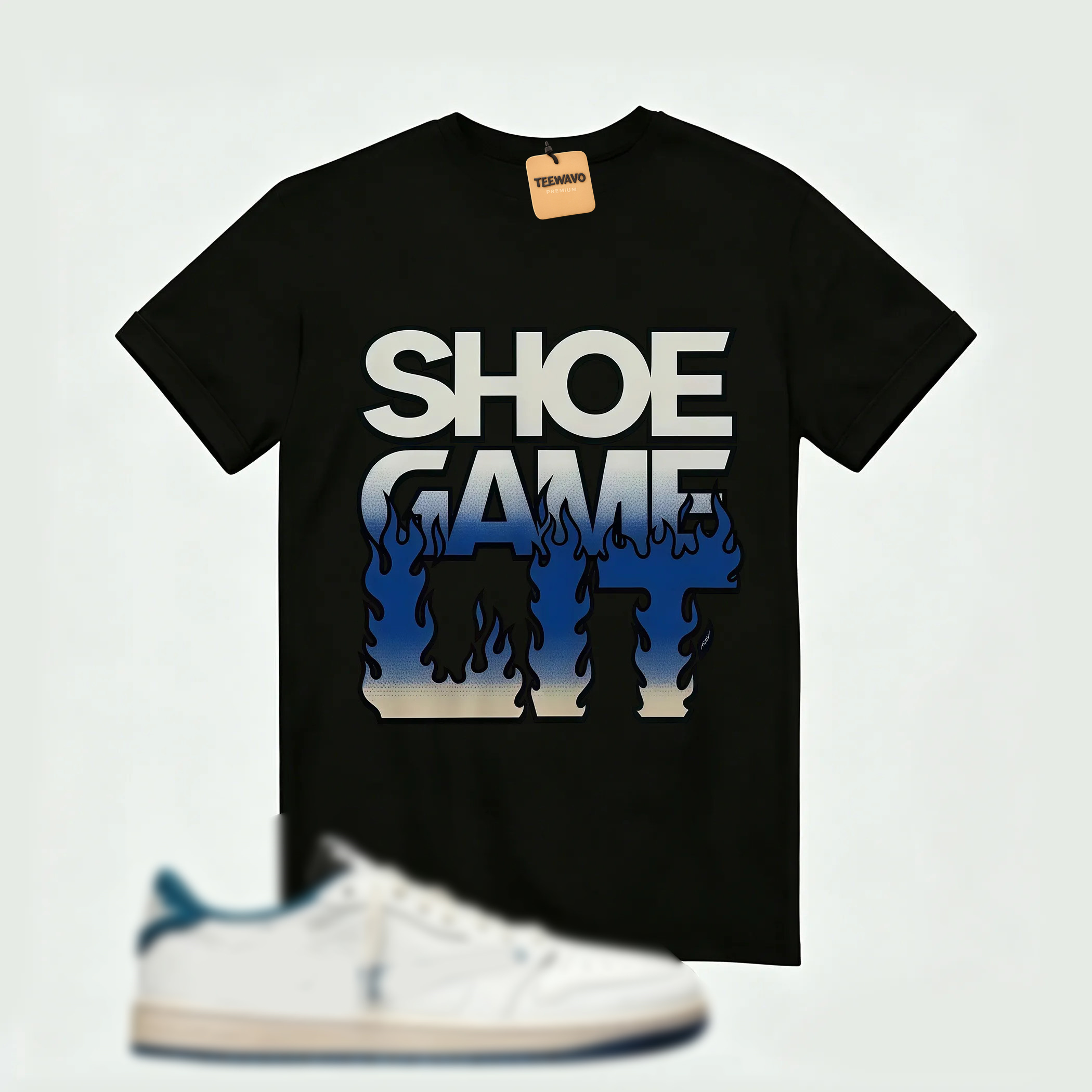 AJ 1 Low OG SP x Fragment Design x Travis Scott Sail Military Blue , T-Shirt (Shoe Game Lit Refreshed)