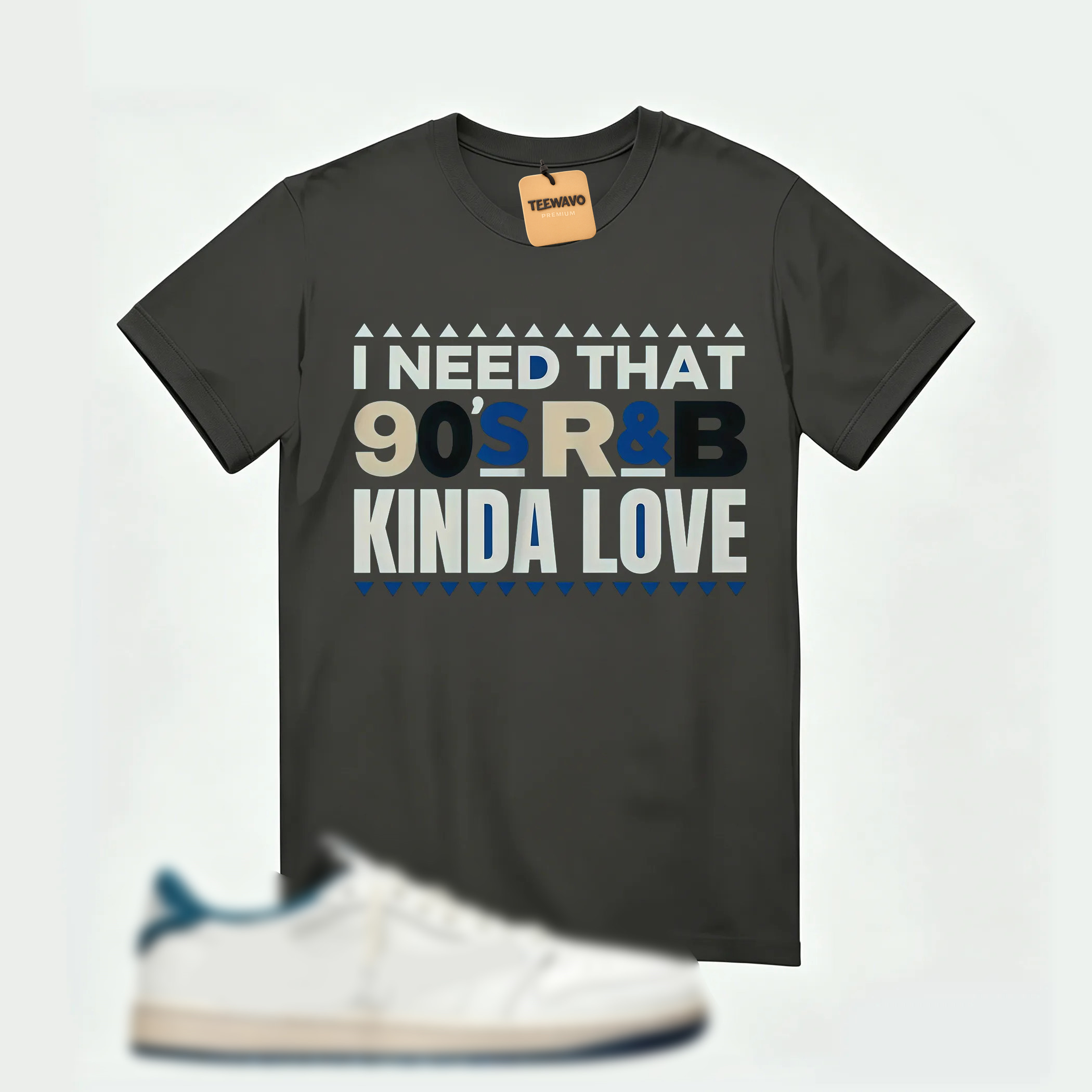 AJ 1 Low OG SP x Fragment Design x Travis Scott Sail Military Blue , T-Shirt (I Need That 90s R&B Kinda Love)