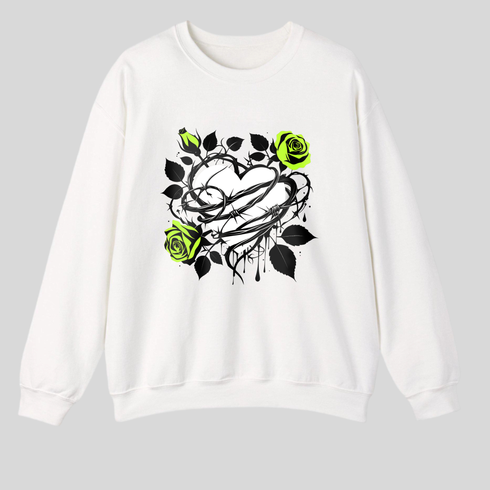 Heart Rose Vine Leaves Design Pattern Print tshirt 100% cotton