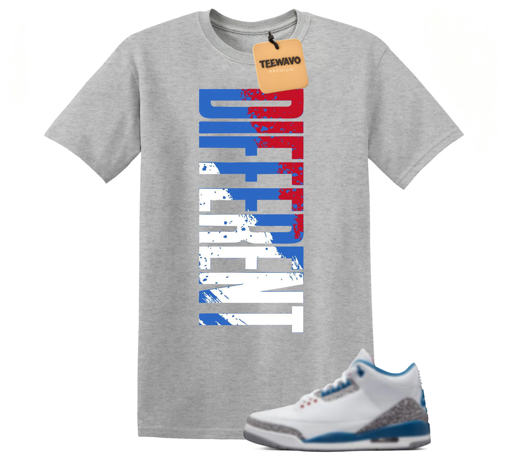 Different Shirt To Match Retro 3 True Blue, Retro 3 White/Varsity Red-True Blue Matching Shirt