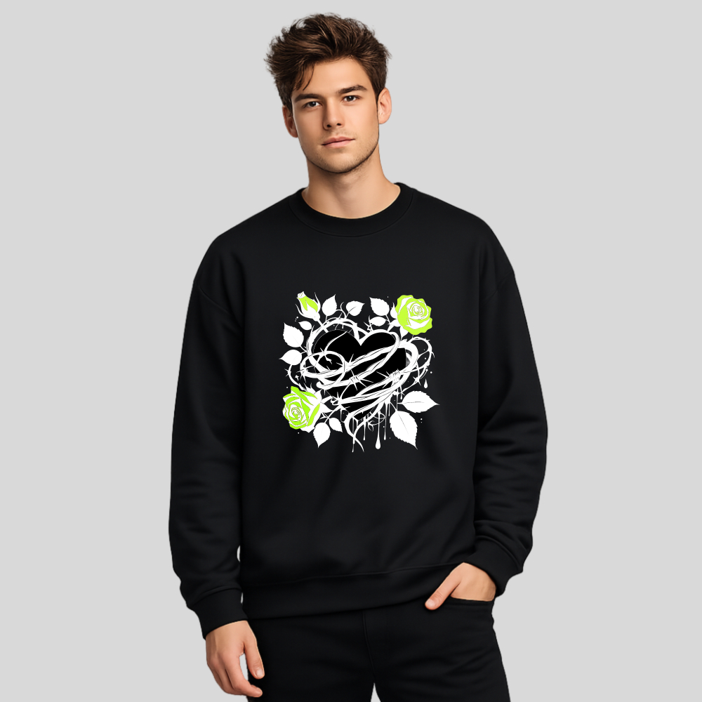 Heart Rose Vine Leaves Design Pattern Print tshirt 100% cotton