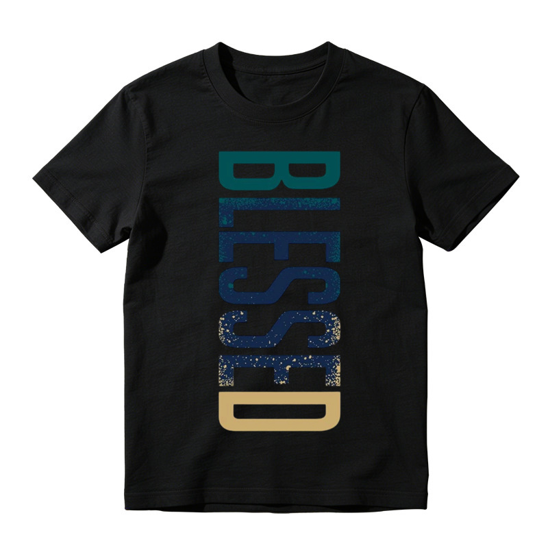 American Retro Layered Teal Navy Gold Speckle Vertical Letter T-Shirt
