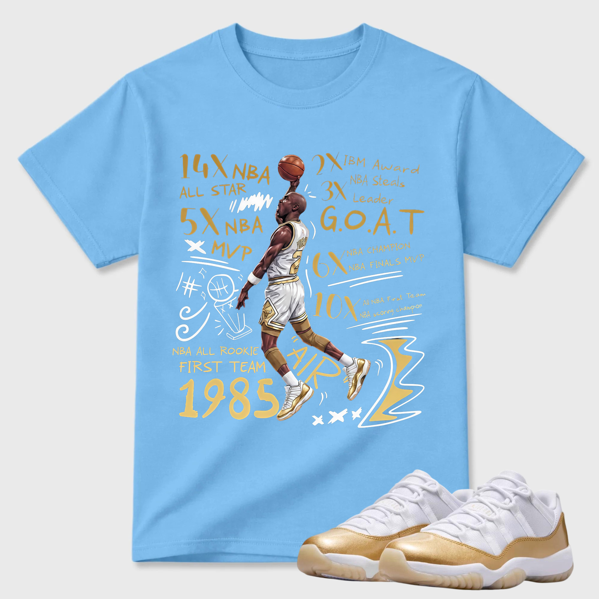 Jordan 11 White and Metallic Gold Matching Shirt, Adults & Kid Unisex Tee