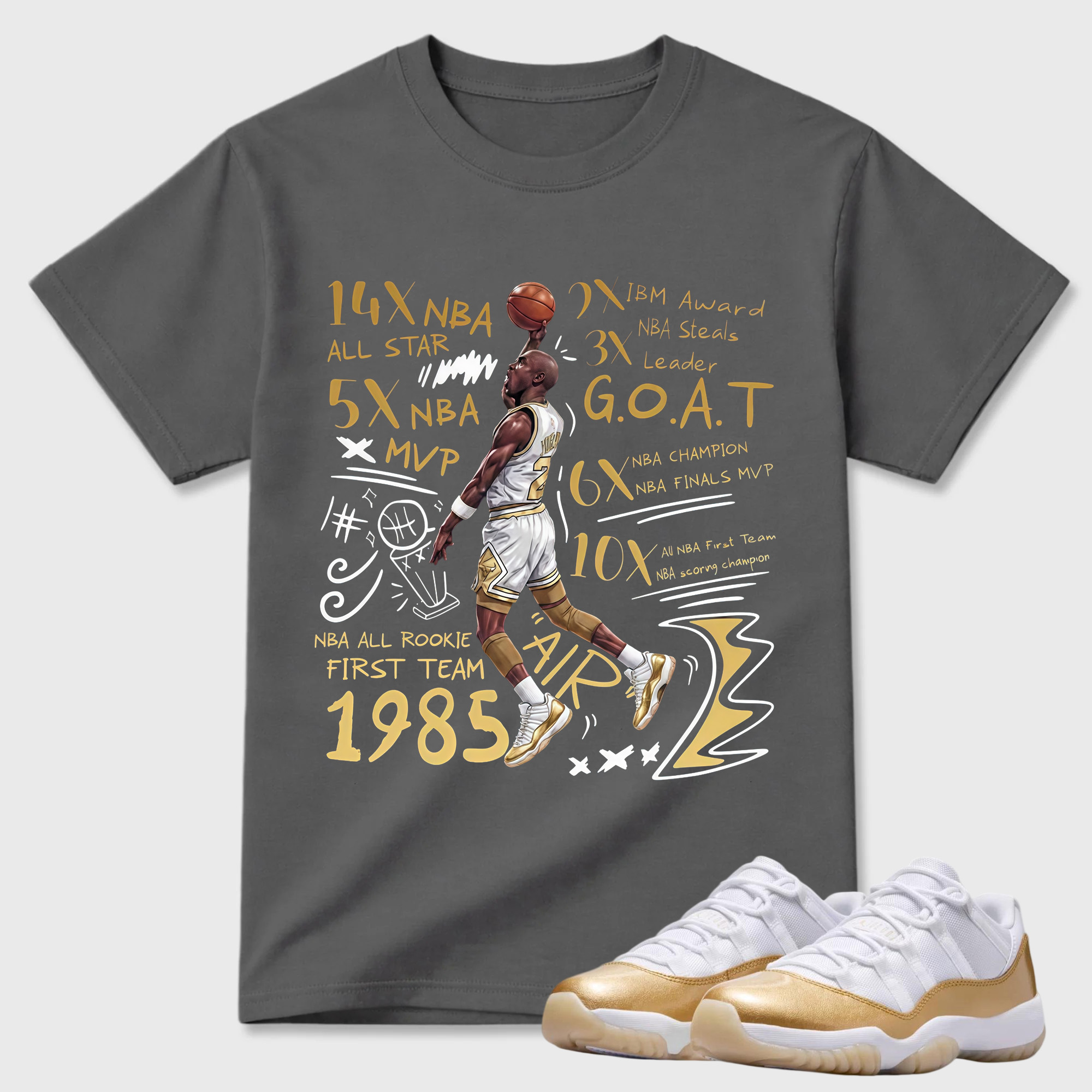 Jordan 11 White and Metallic Gold Matching Shirt, Adults & Kid Unisex Tee