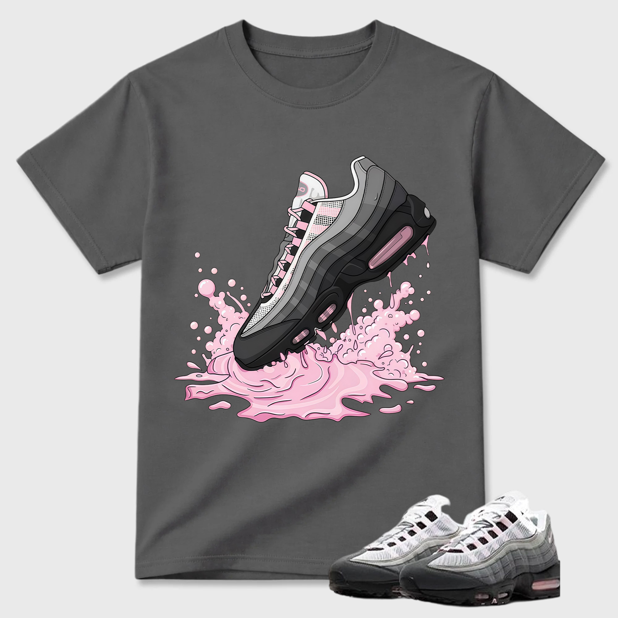 Air Max 95 Pink Foam Black White OG Big Bubble T Shirt Match Dripping Shoe