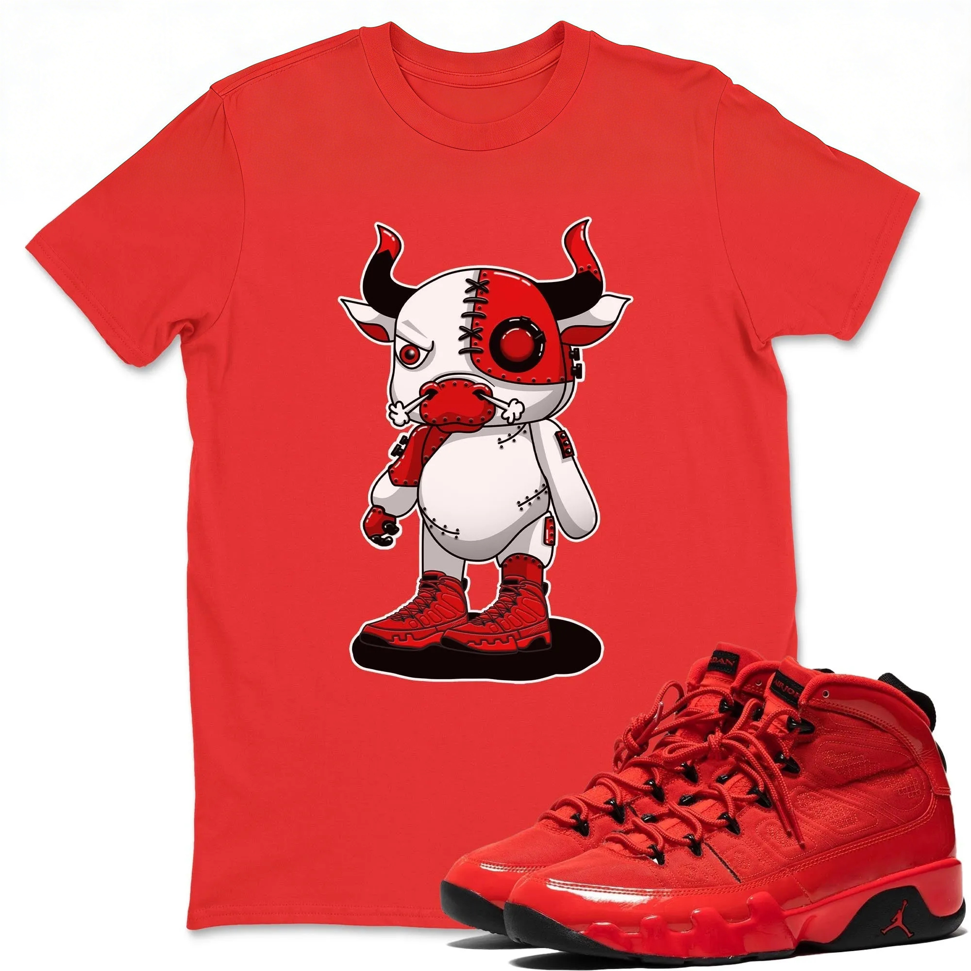Cyborg Bull Unisex Tops - Air Jordan 9 Chile Red