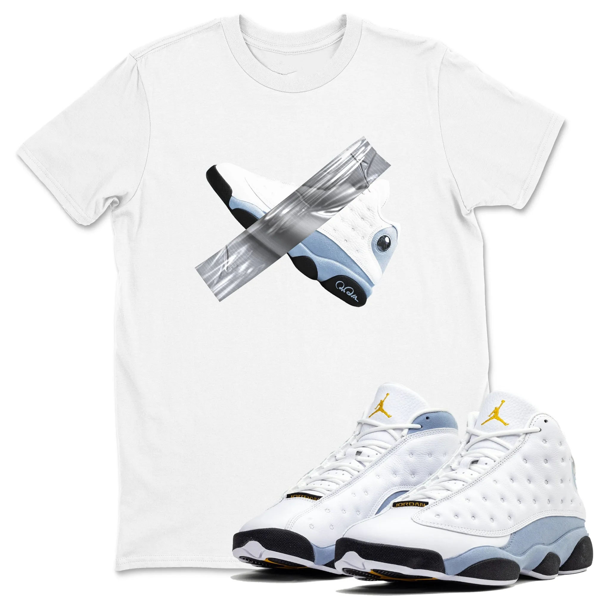 Duct Tape TEEWAVO  Sneaker Tees - Air Jordan 13 Blue Grey